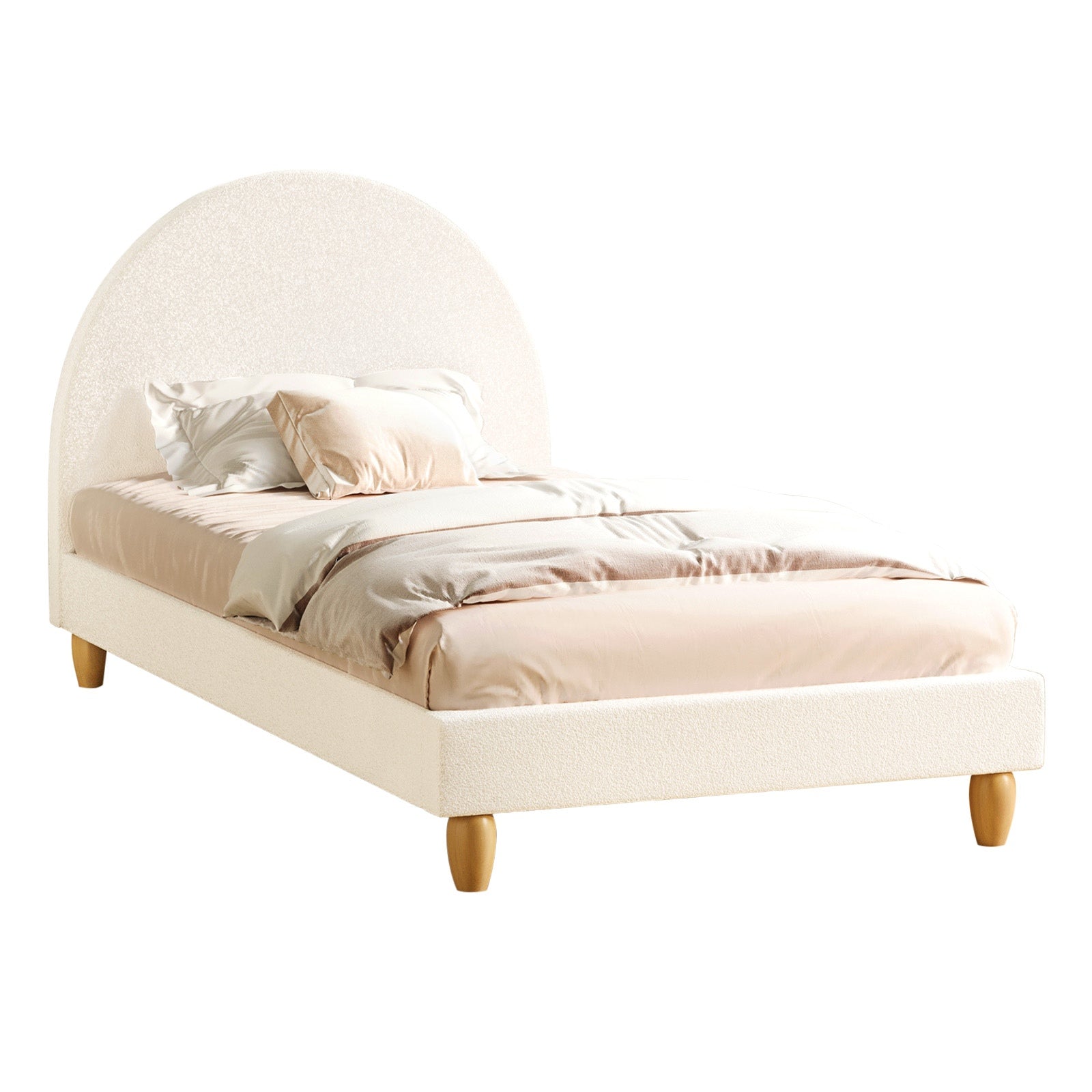 Oikiture Bed Frame Single Size Boucle Fabric Arched Beds Platform - Sunyee