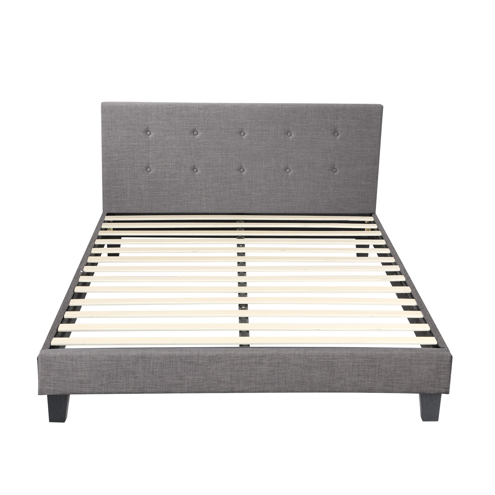 Oikiture Bed Frame Double Size Bed Platform Wooden Fabric Grey - Sunyee