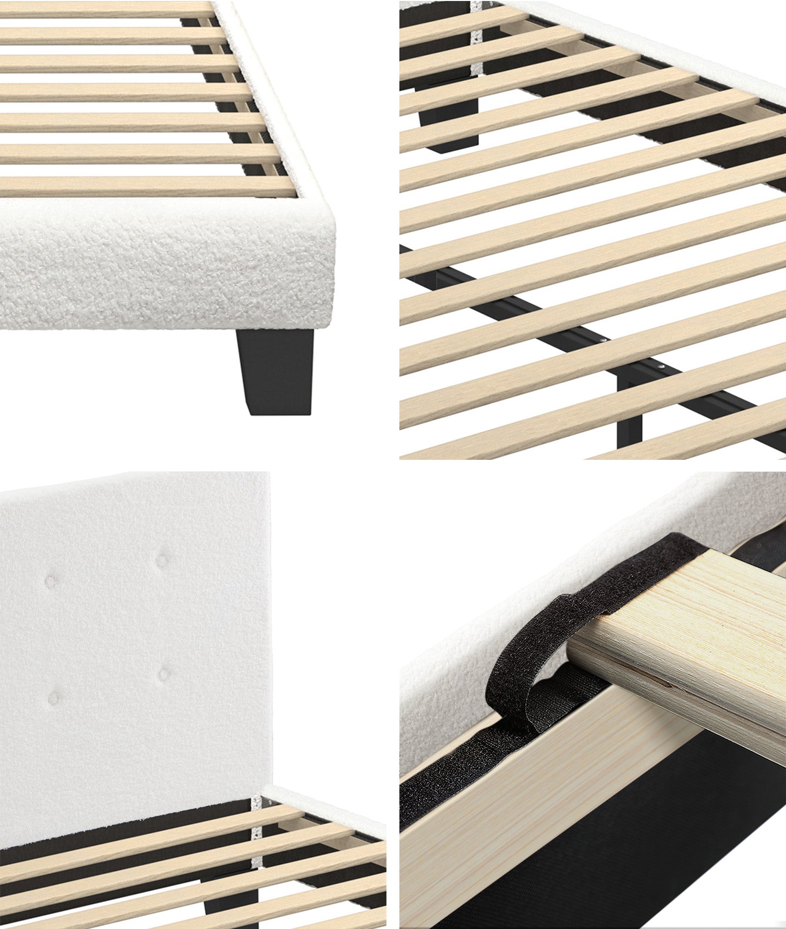 Oikiture Bed Frame Double Size Bed Platform White Boucle - Sunyee