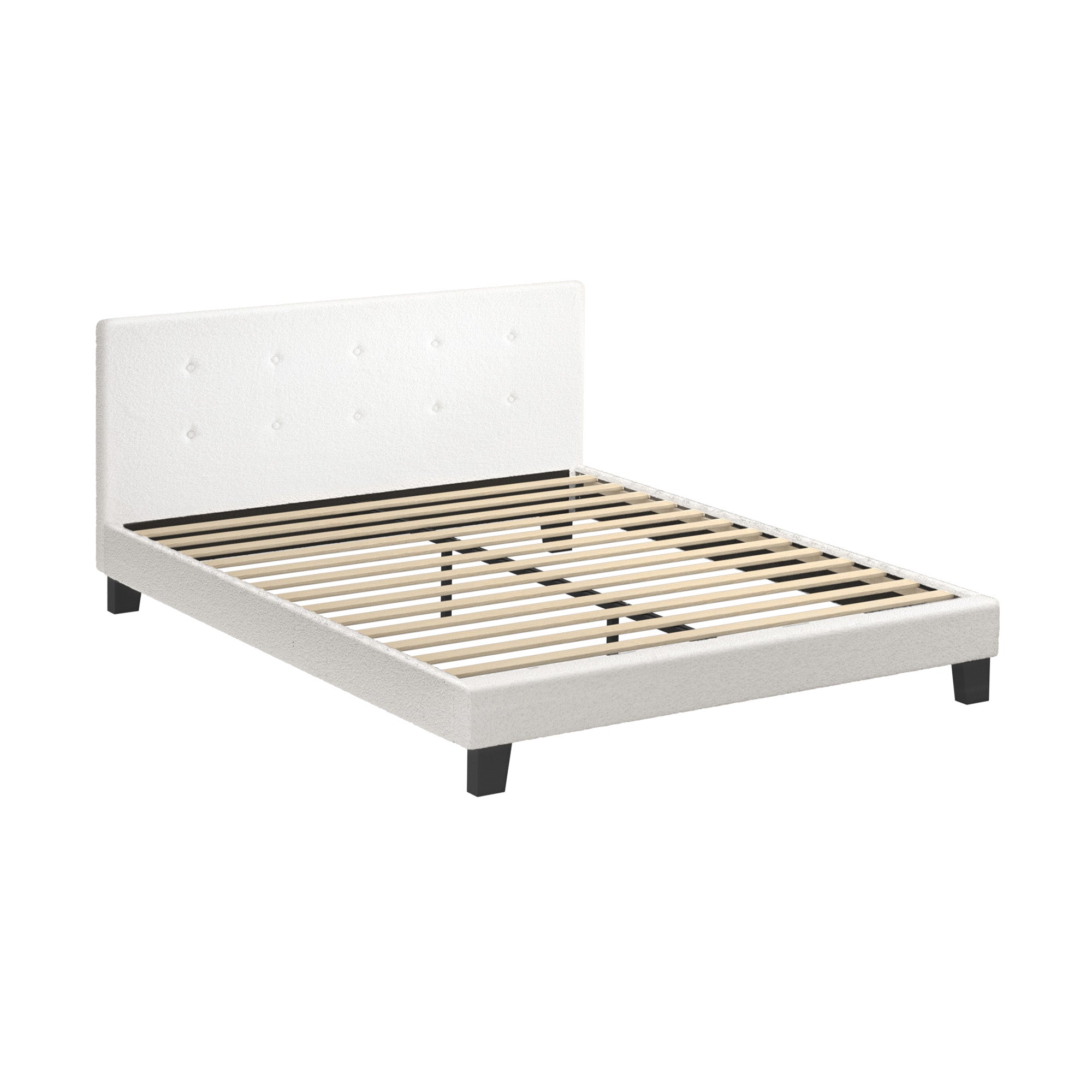 Oikiture Bed Frame Double Size Bed Platform White Boucle - Sunyee
