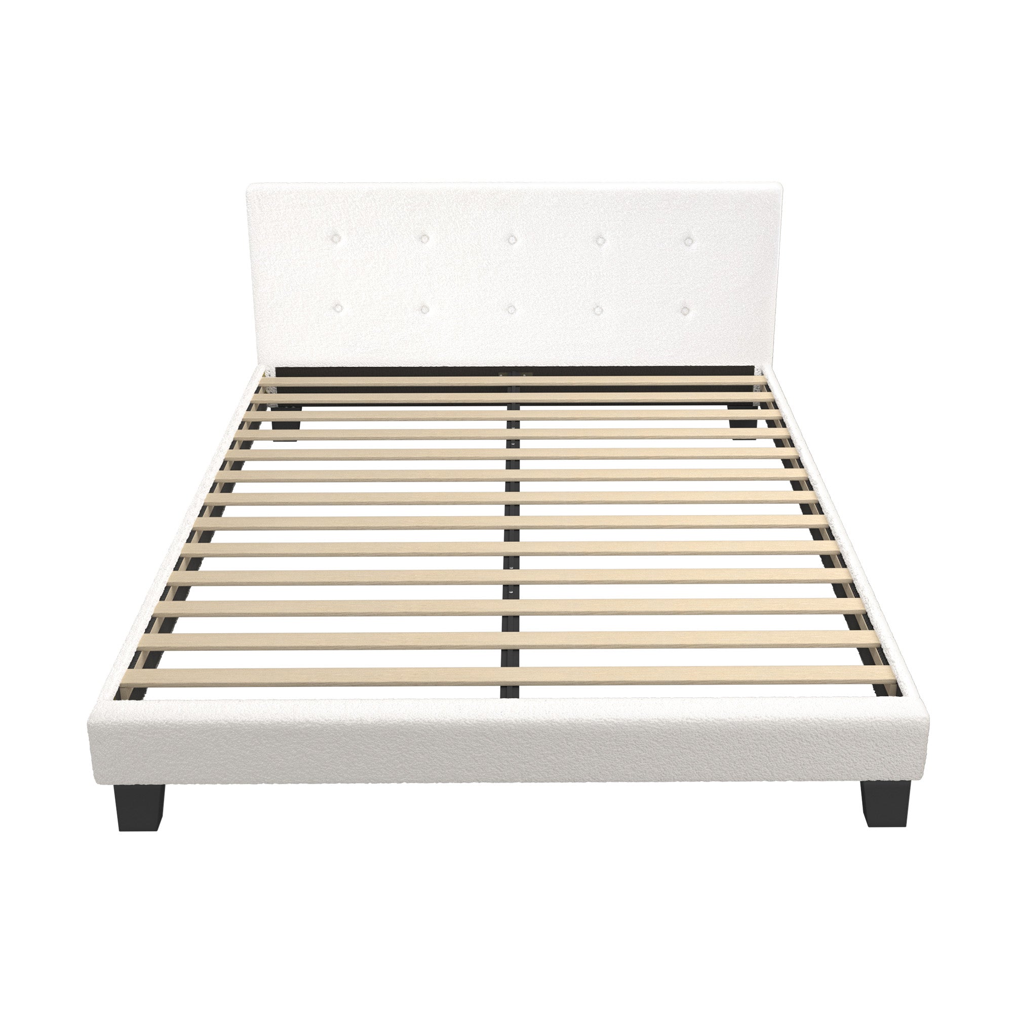 Oikiture Bed Frame Double Size Bed Platform White Boucle - Sunyee