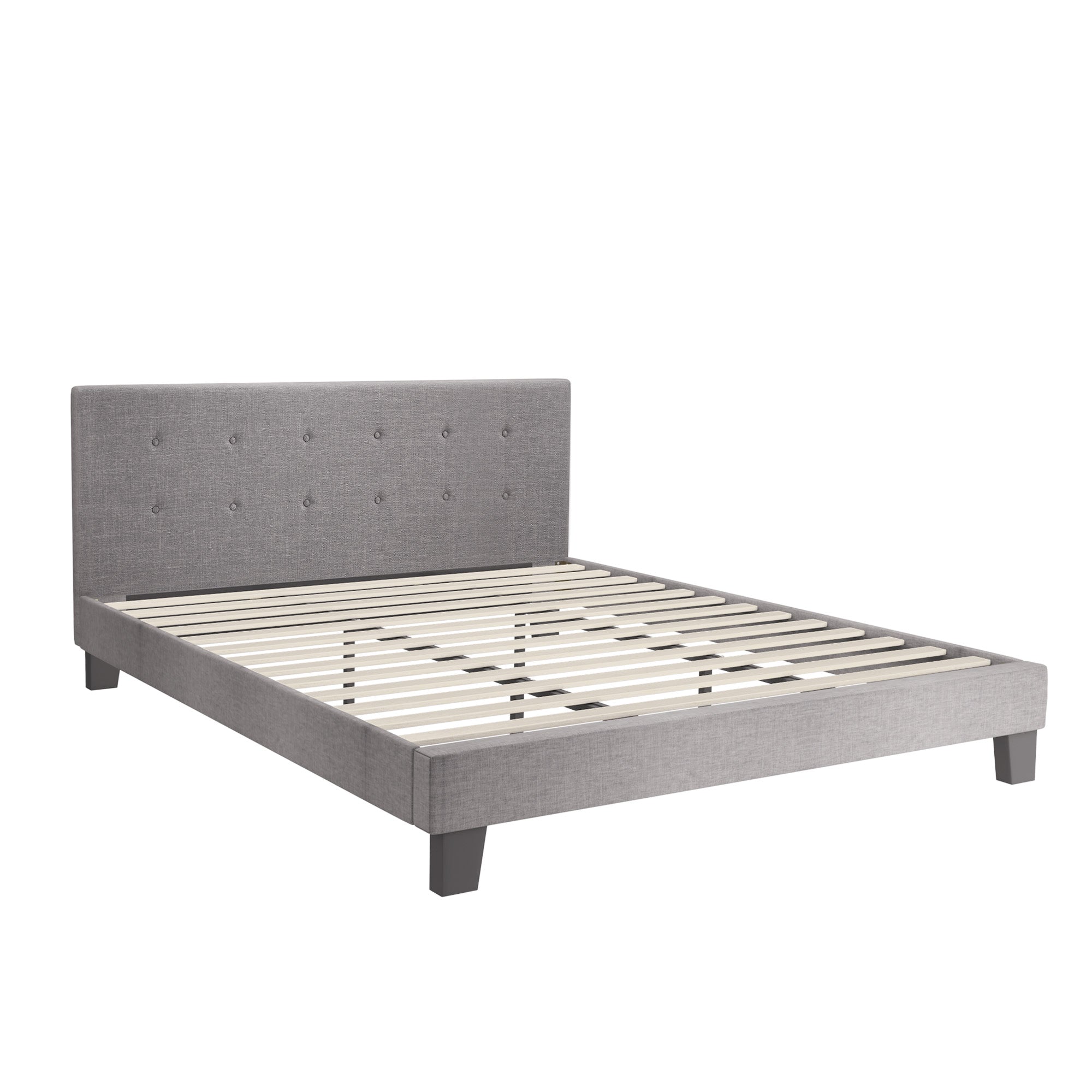 Oikiture Bed Frame King Size Bed Platform Wooden Fabric Grey - Sunyee