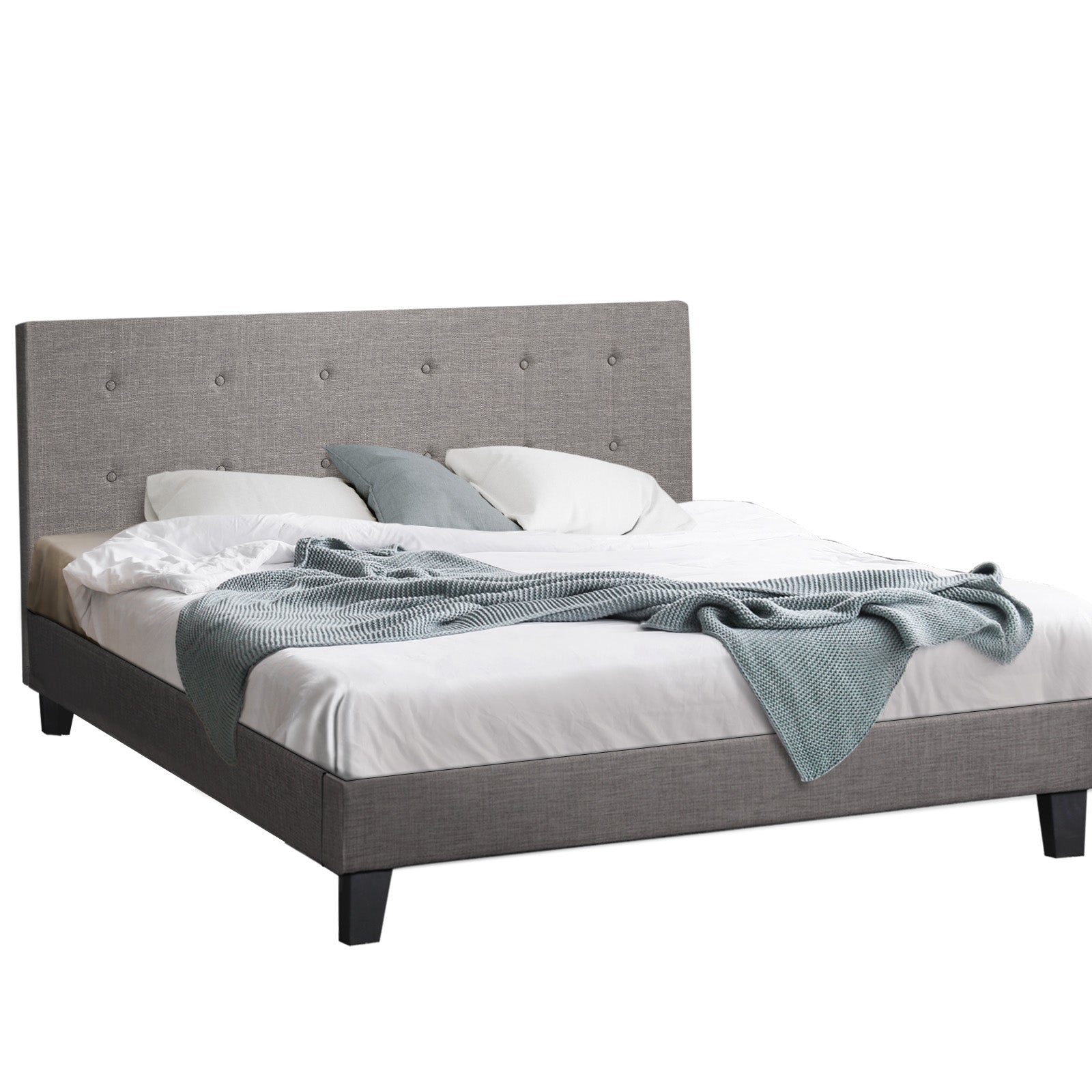 Oikiture Bed Frame King Size Bed Platform Wooden Fabric Grey - Sunyee