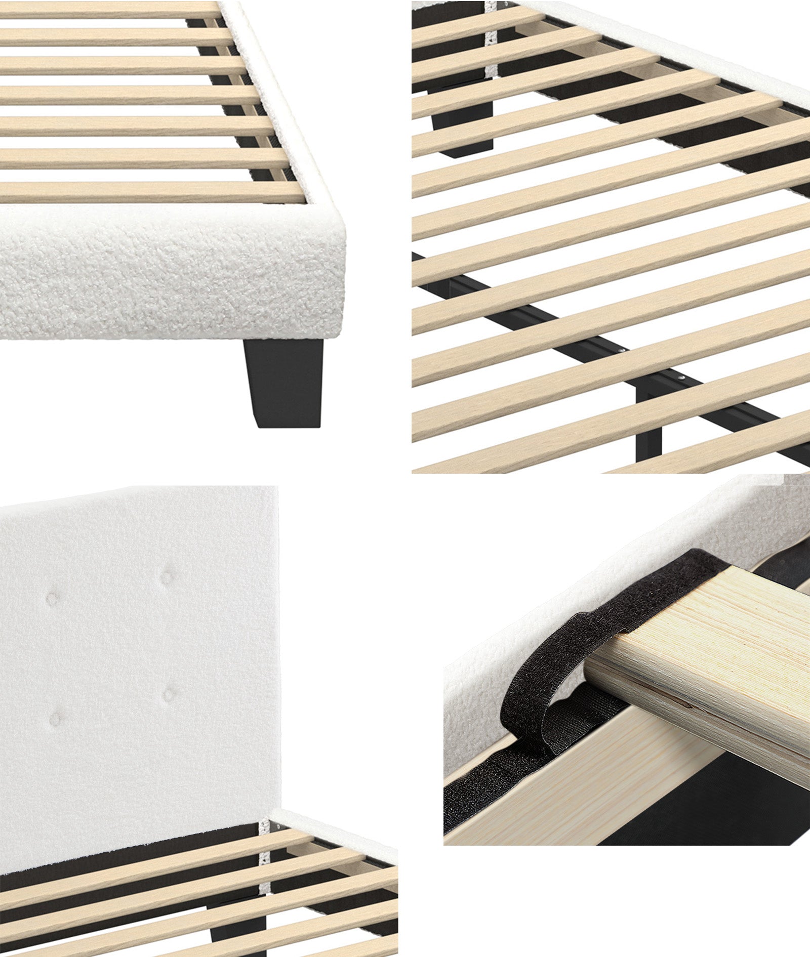 Oikiture Bed Frame King Size Bed Platform White Boucle - Sunyee