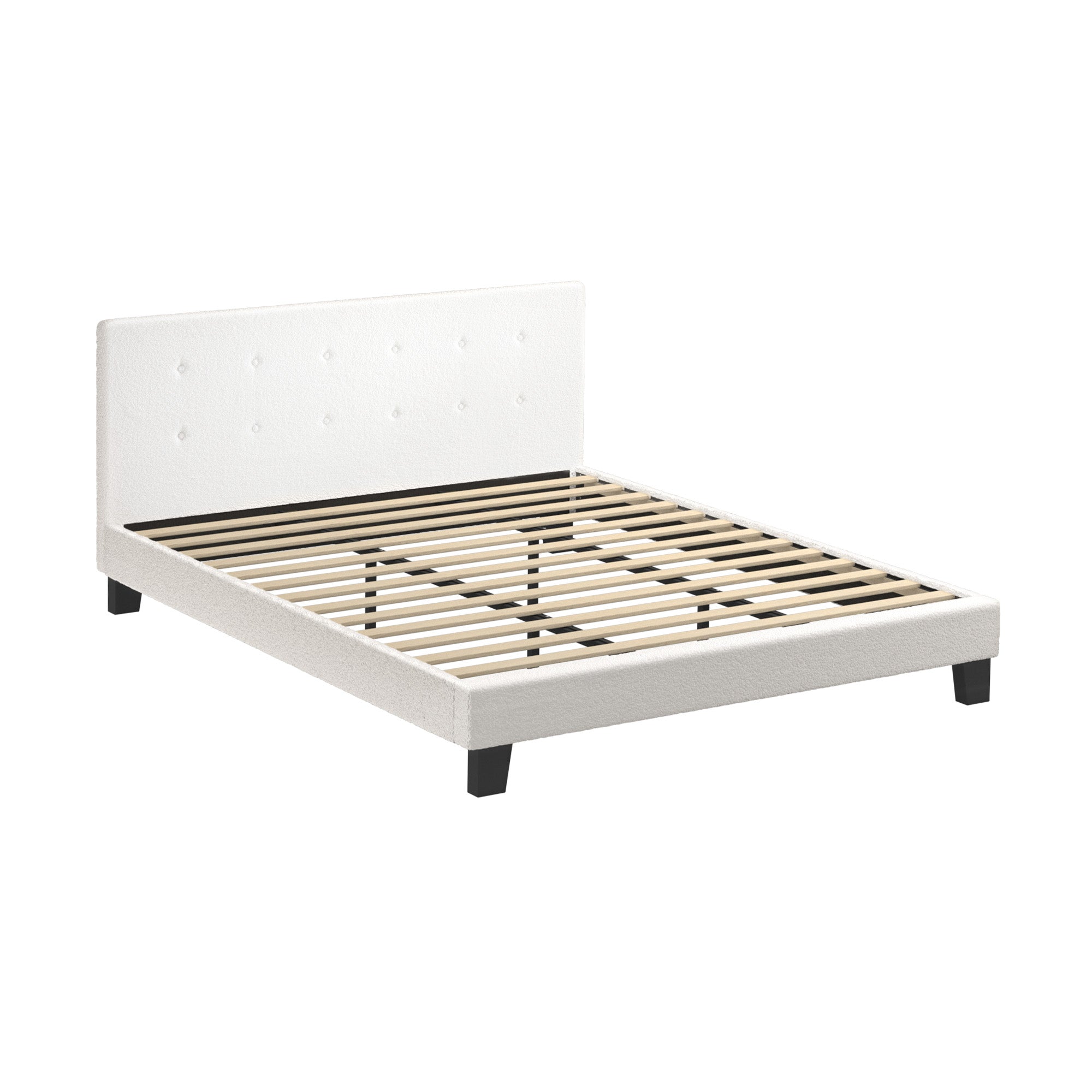 Oikiture Bed Frame King Size Bed Platform White Boucle - Sunyee