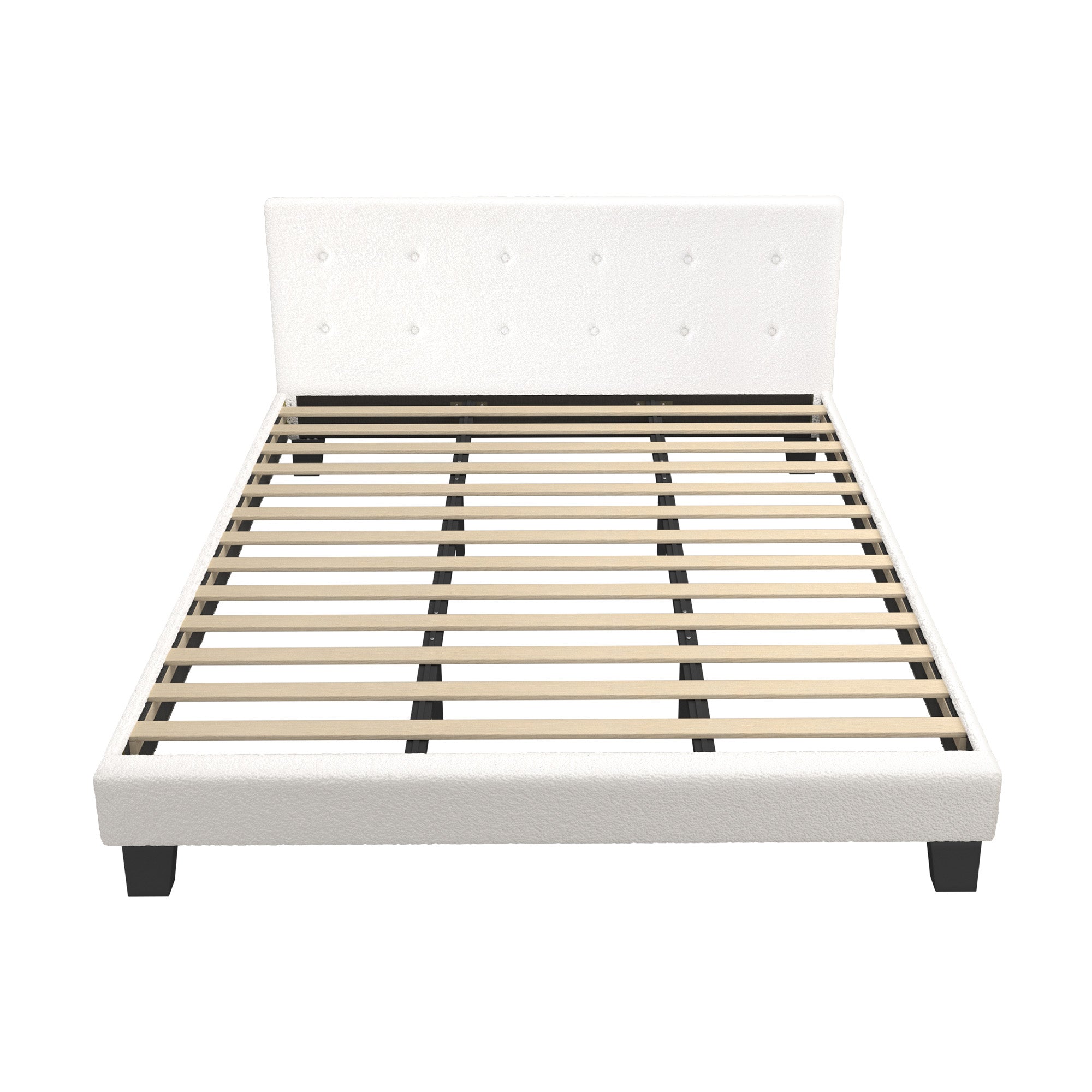 Oikiture Bed Frame King Size Bed Platform White Boucle - Sunyee