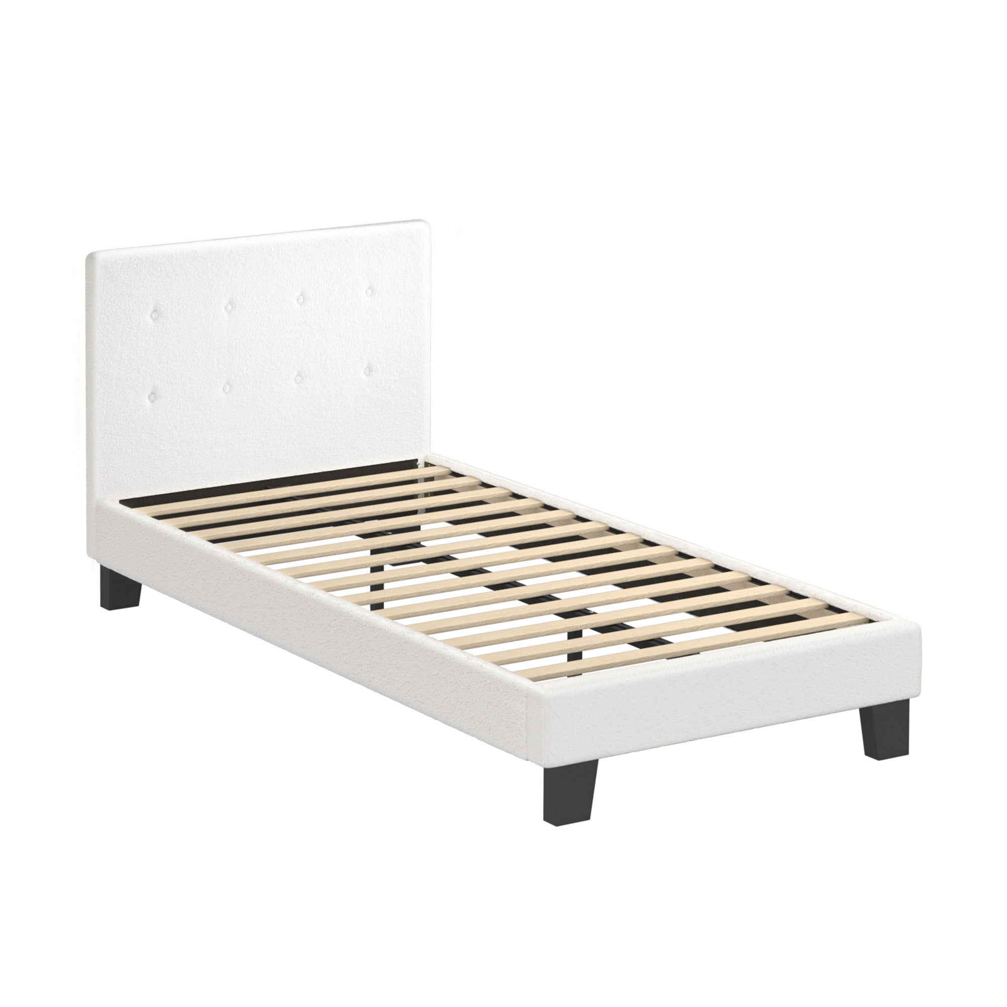 Oikiture Bed Frame King Single Bed Platform White Boucle - Sunyee