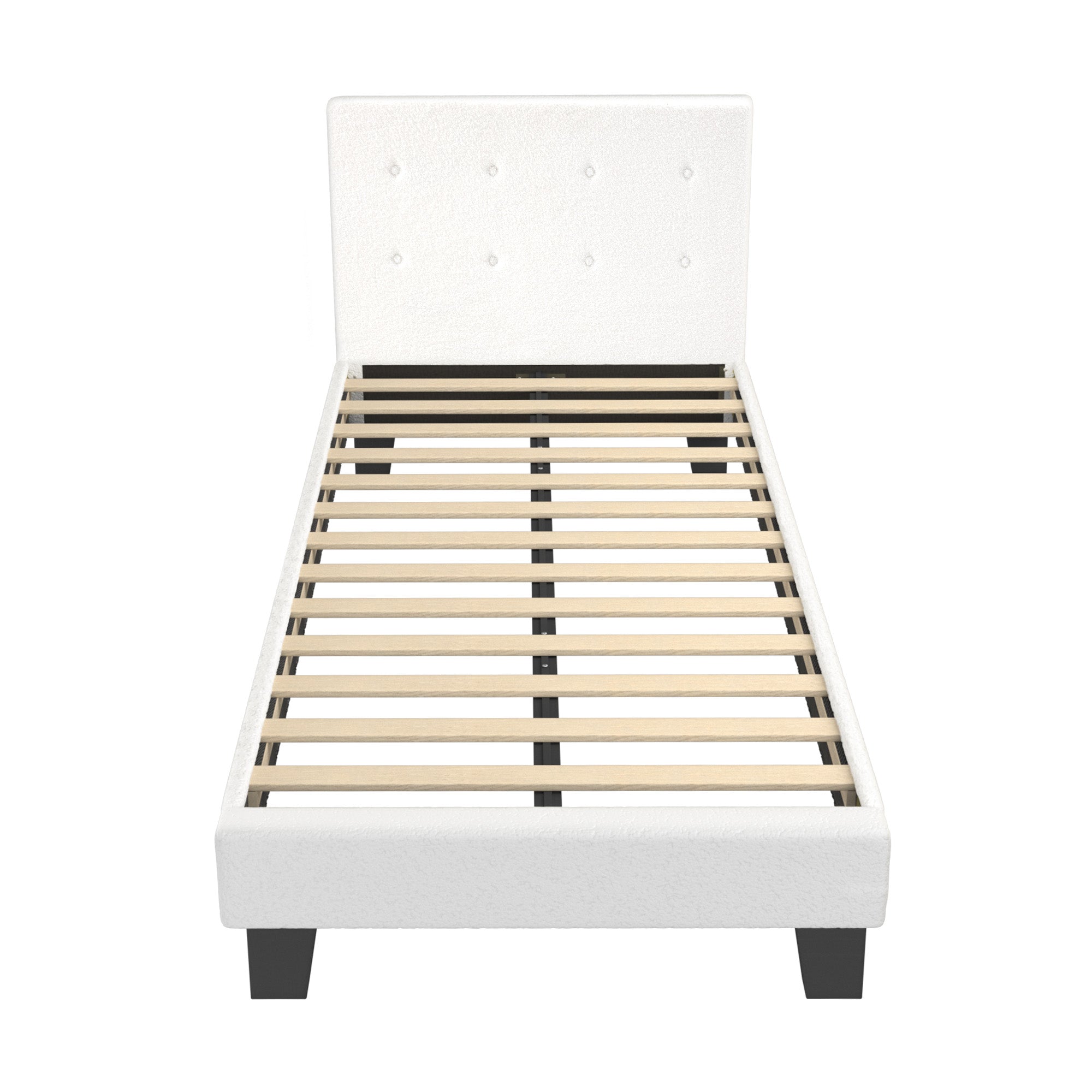 Oikiture Bed Frame King Single Bed Platform White Boucle - Sunyee