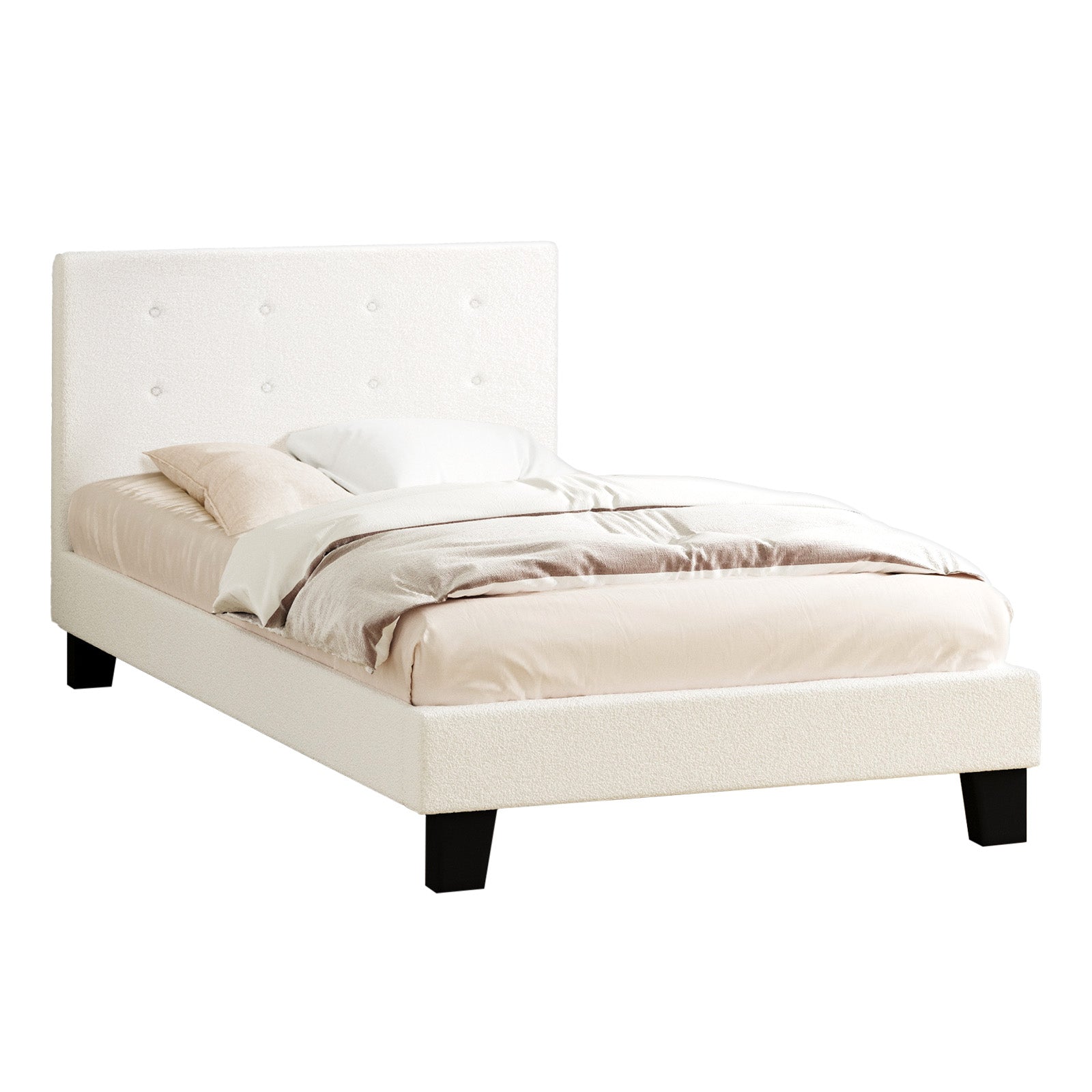 Oikiture Bed Frame King Single Bed Platform White Boucle - Sunyee