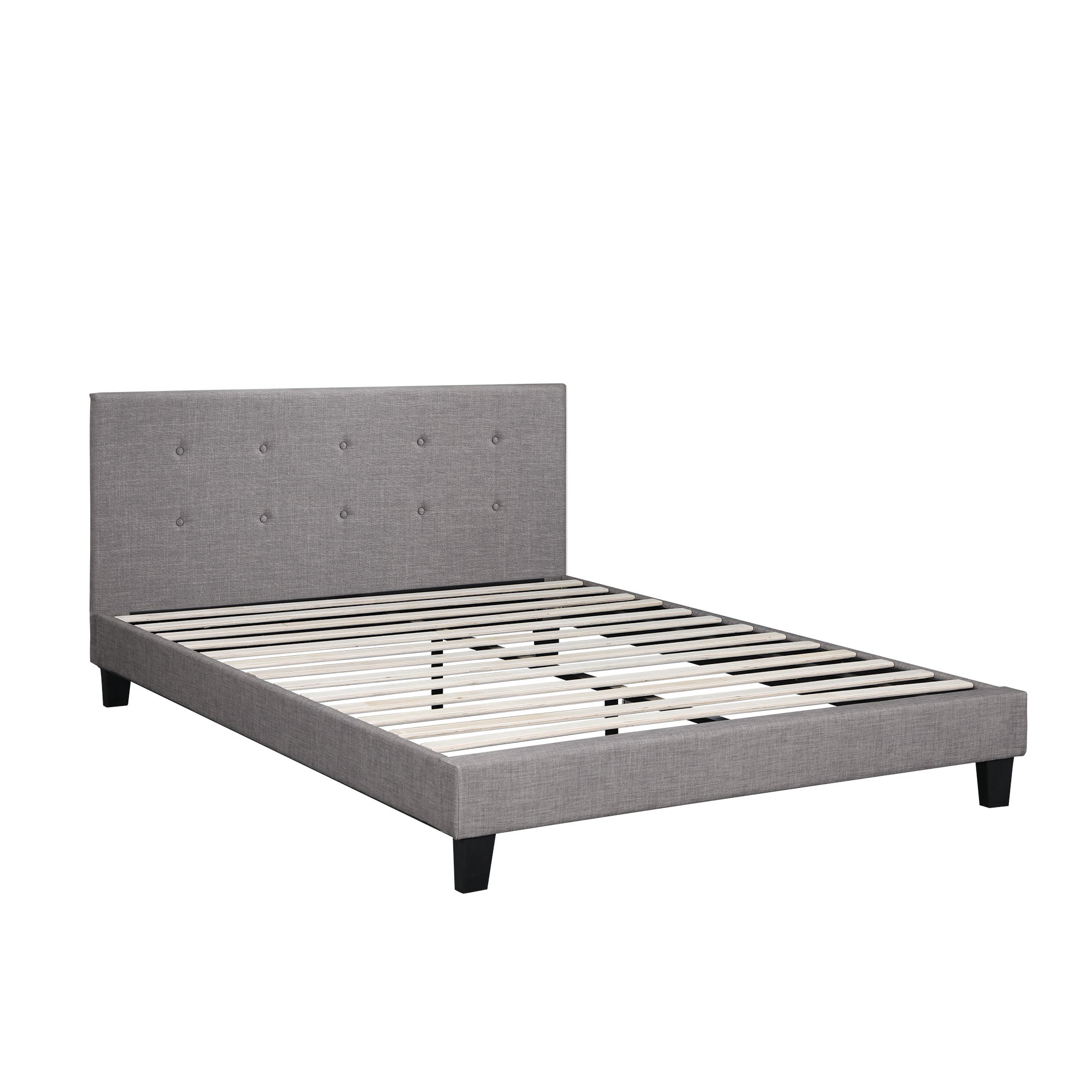 Oikiture Bed Frame Queen Size Bed Platform Wooden Fabric Grey - Sunyee