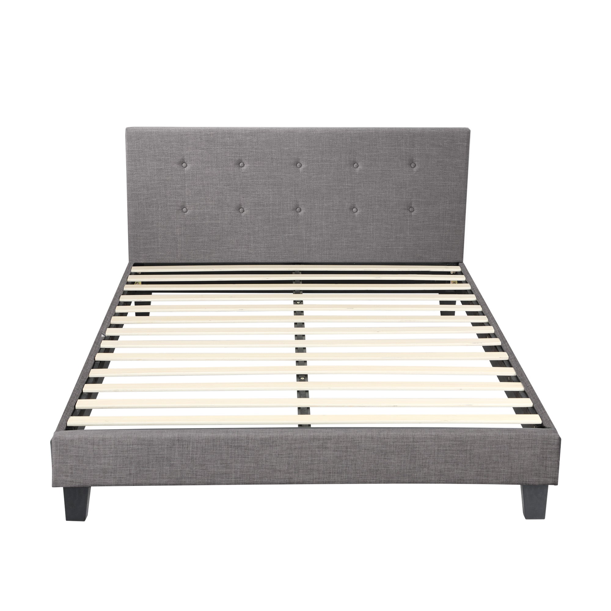 Oikiture Bed Frame Queen Size Bed Platform Wooden Fabric Grey - Sunyee