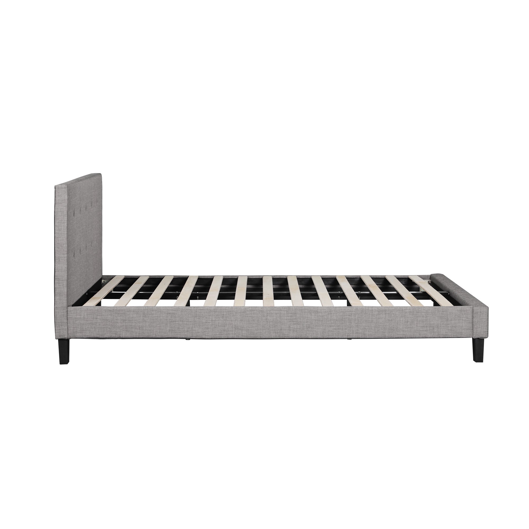 Oikiture Bed Frame Queen Size Bed Platform Wooden Fabric Grey - Sunyee