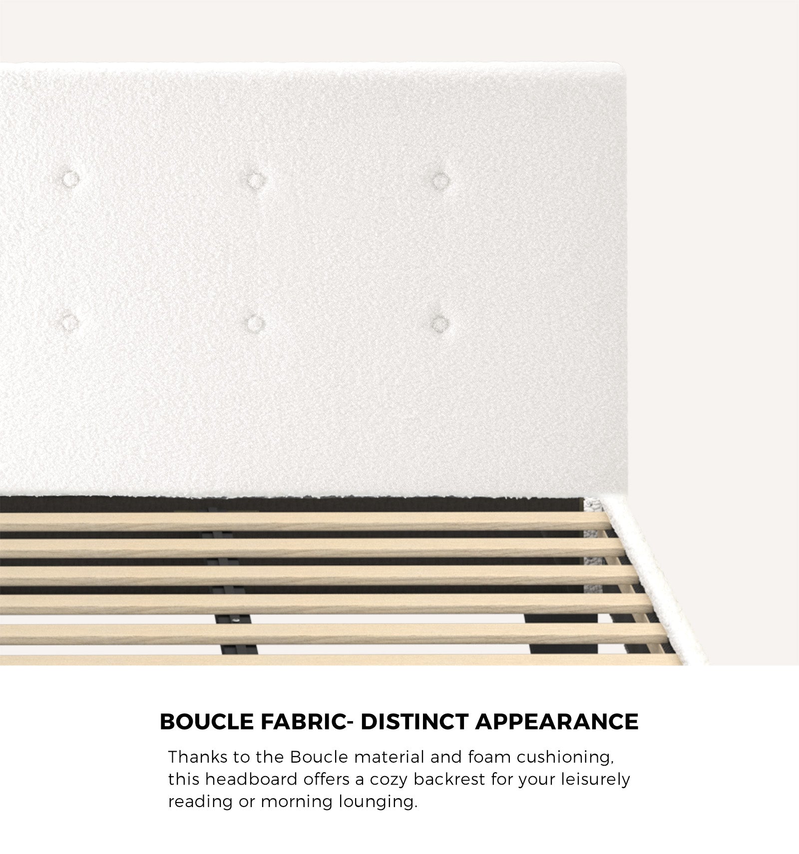 Oikiture Bed Frame Queen Size Bed Platform White Boucle - Sunyee