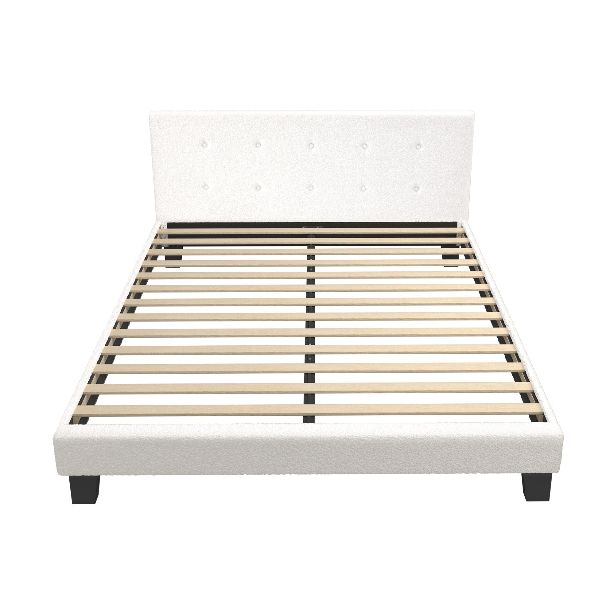 Oikiture Bed Frame Queen Size Bed Platform White Boucle - Sunyee