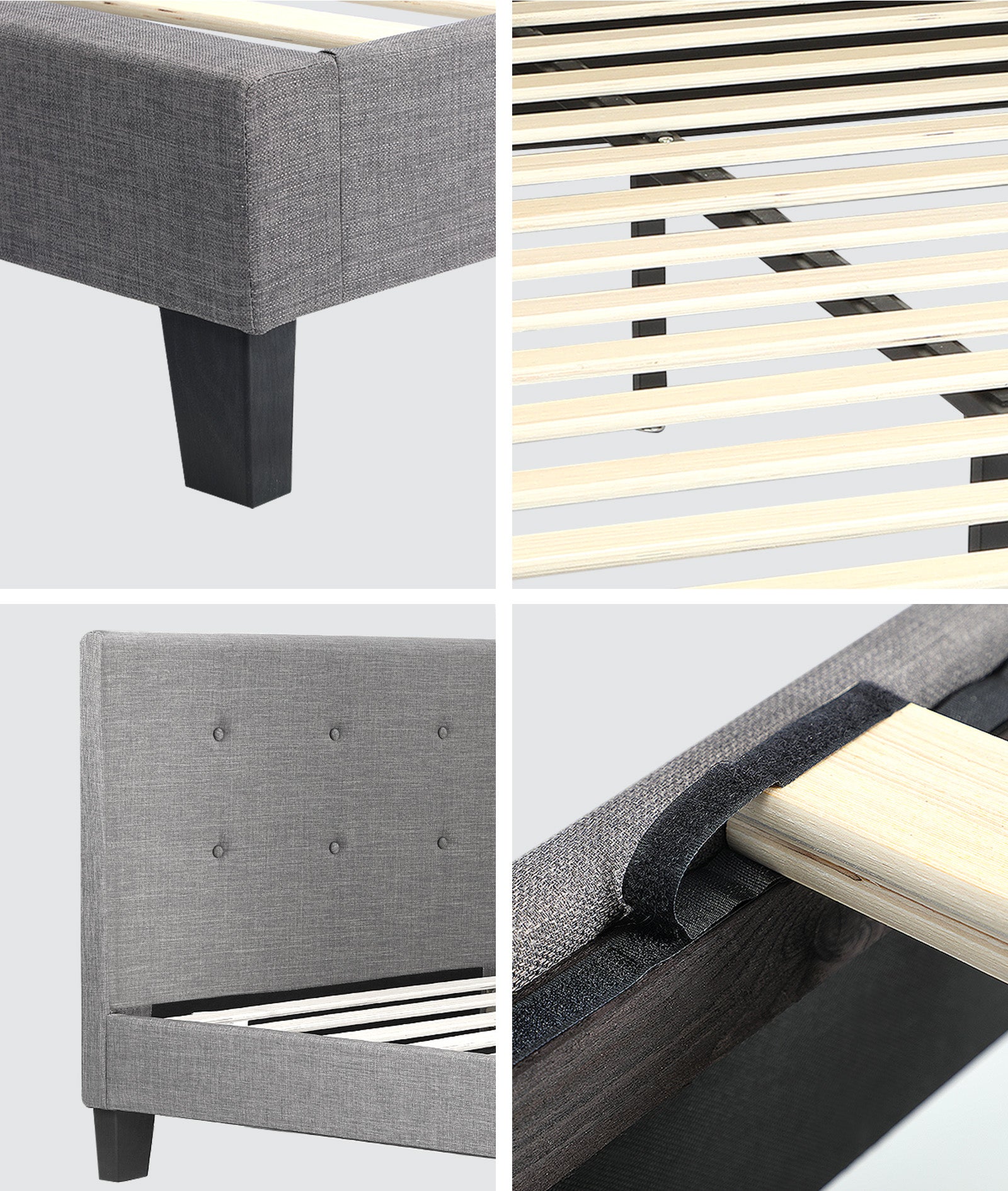 Oikiture Bed Frame Single Size Bed Platform Wooden Fabric Grey - Sunyee