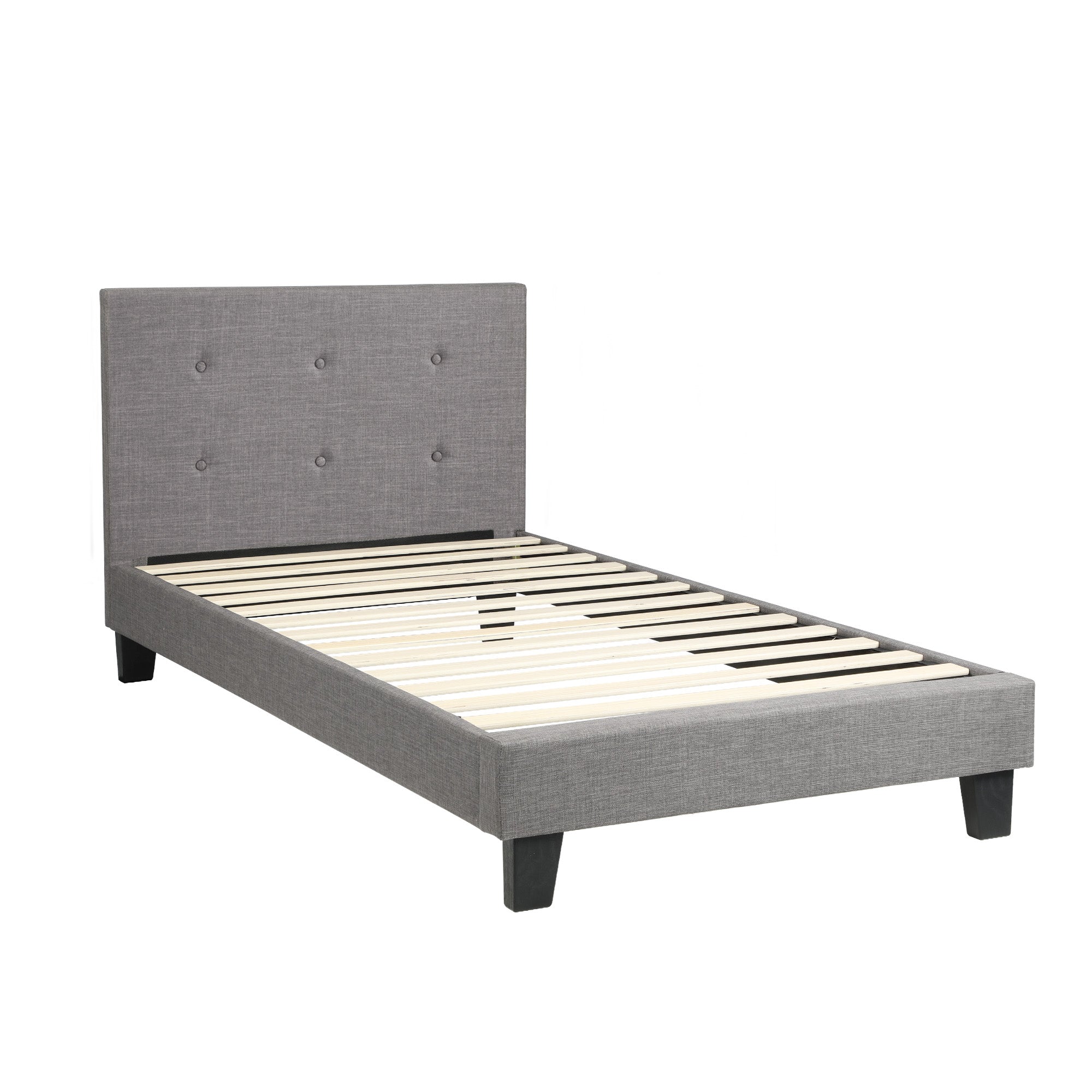 Oikiture Bed Frame Single Size Bed Platform Wooden Fabric Grey - Sunyee