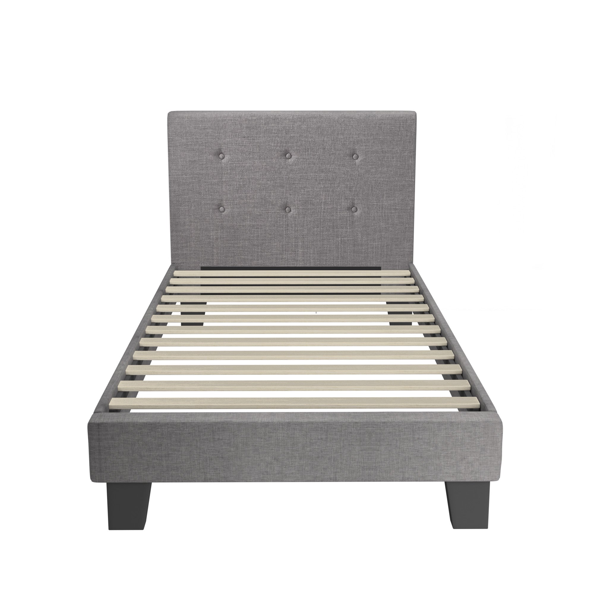 Oikiture Bed Frame Single Size Bed Platform Wooden Fabric Grey - Sunyee