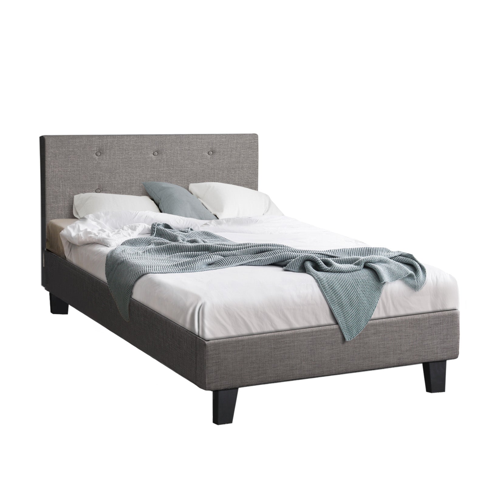 Oikiture Bed Frame Single Size Bed Platform Wooden Fabric Grey - Sunyee