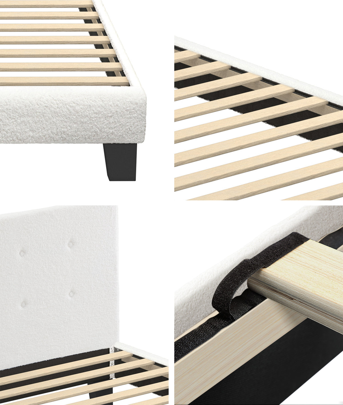 Oikiture Bed Frame Single Size Bed Platform White Boucle - Sunyee