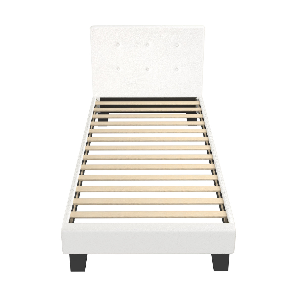 Oikiture Bed Frame Single Size Bed Platform White Boucle - Sunyee