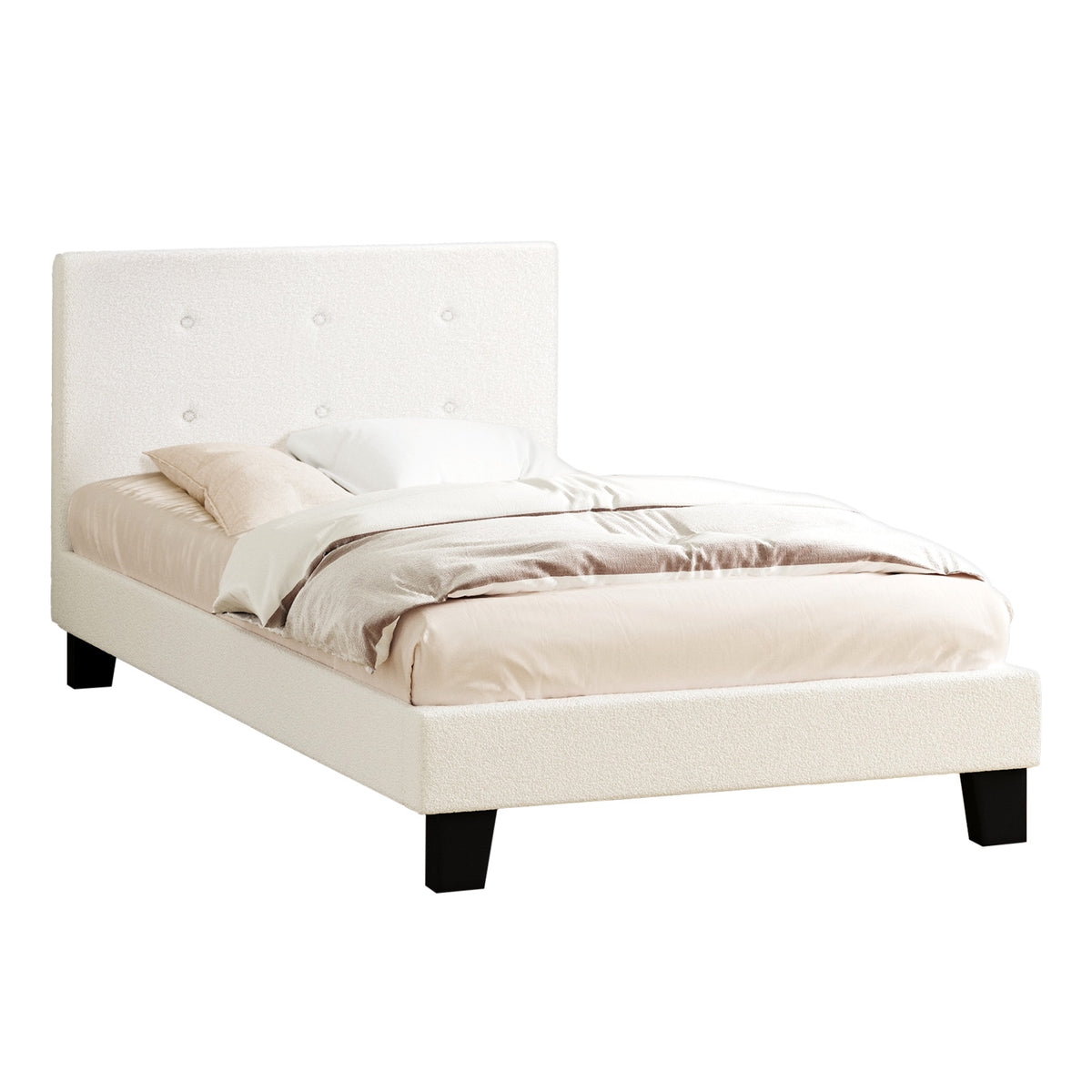 Oikiture Bed Frame Single Size Bed Platform White Boucle - Sunyee