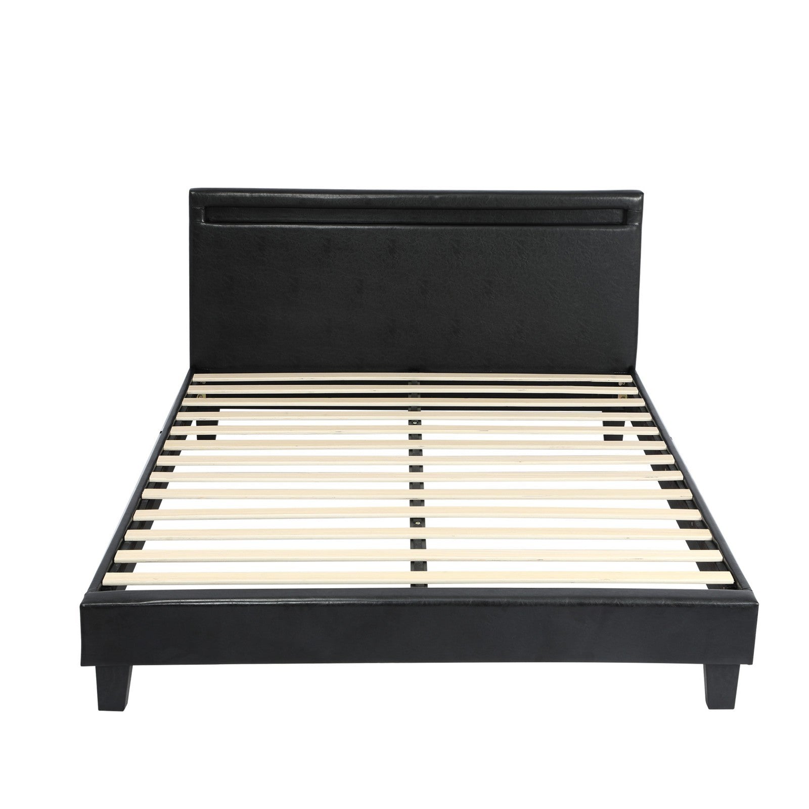 Oikiture Bed Frame RGB LED Double Size Mattress Base Platform Wooden PU Leather - Sunyee