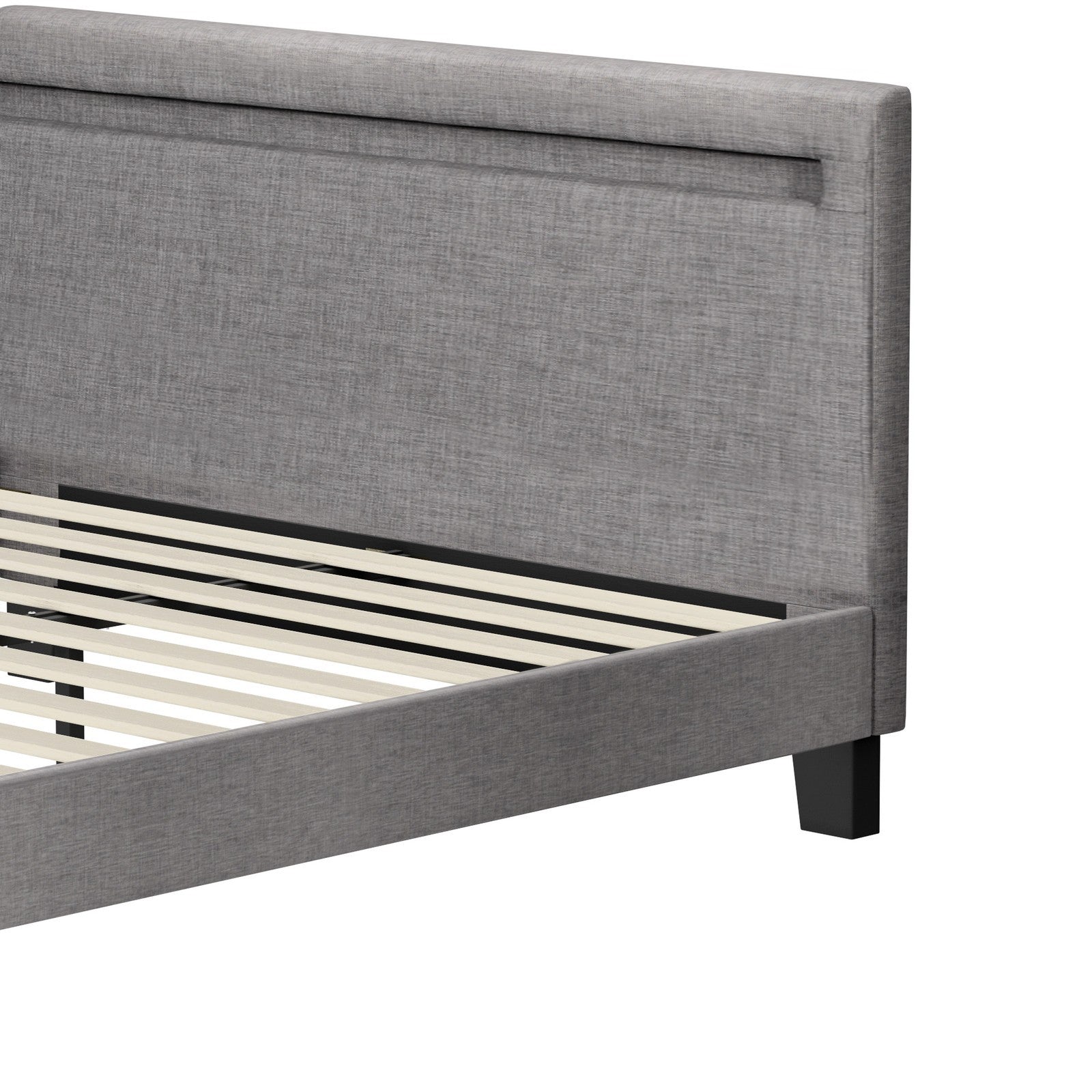 Oikiture Bed Frame RGB LED Double Size Mattress Base Platform Wooden Grey Fabric - Sunyee