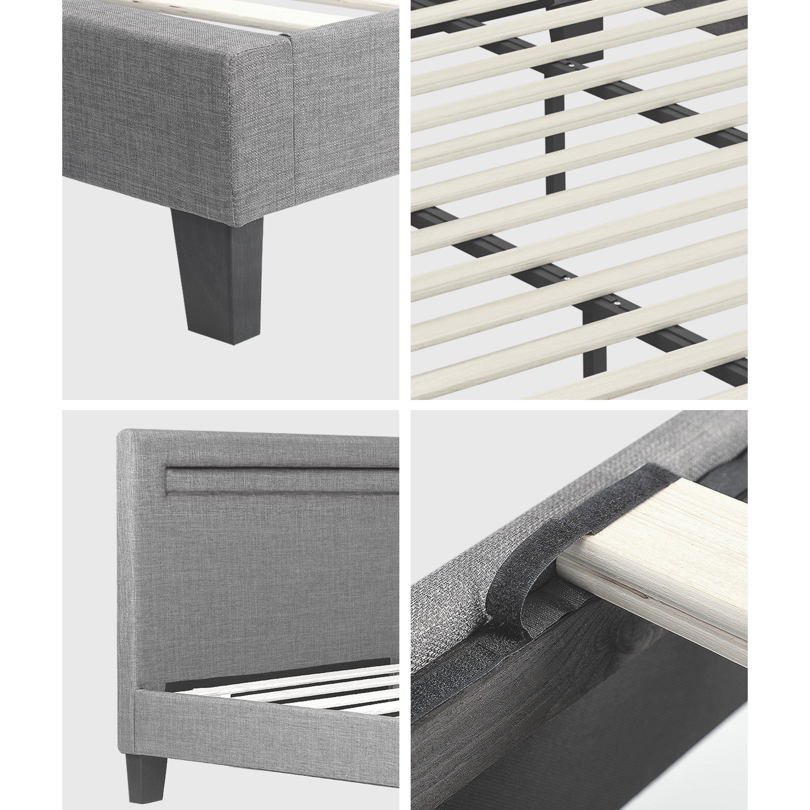 Oikiture Bed Frame RGB LED King Size Mattress Base Platform Wooden Grey Fabric - Sunyee