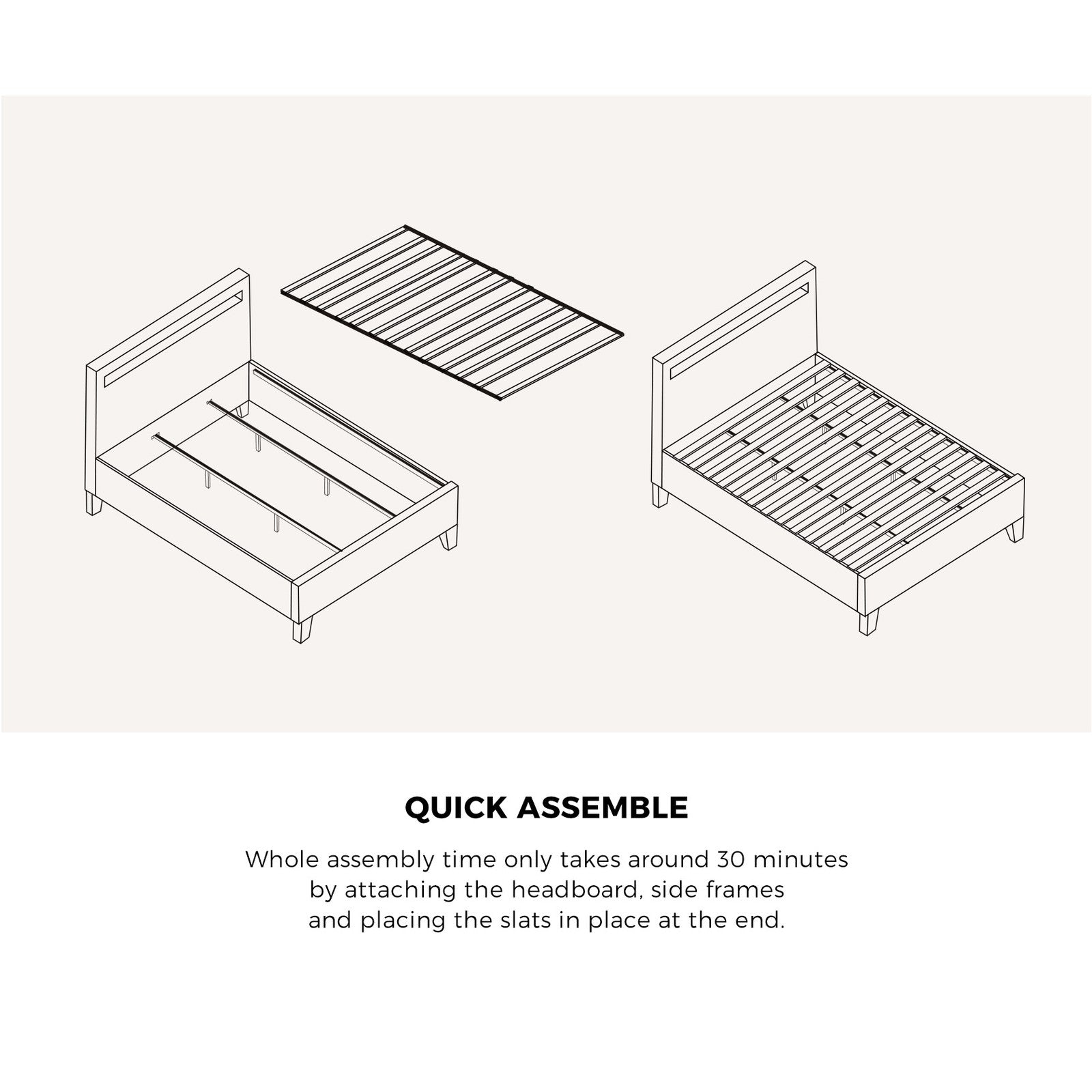 Oikiture Bed Frame RGB LED King Size Mattress Base Platform Wooden Grey Fabric - Sunyee