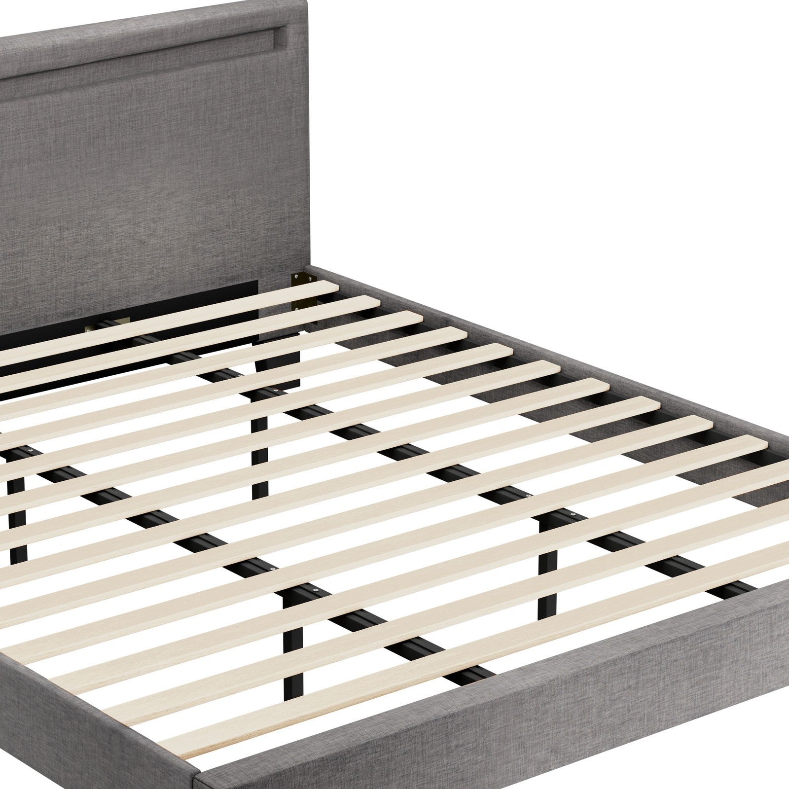 Oikiture Bed Frame RGB LED King Size Mattress Base Platform Wooden Grey Fabric - Sunyee