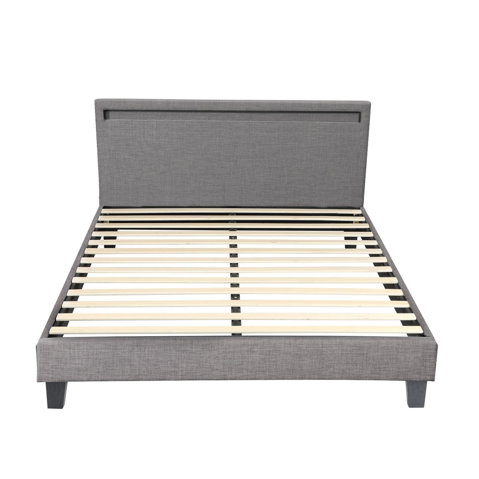 Oikiture Bed Frame RGB LED Queen Double King Wooden Slats Fabric Leather - Sunyee