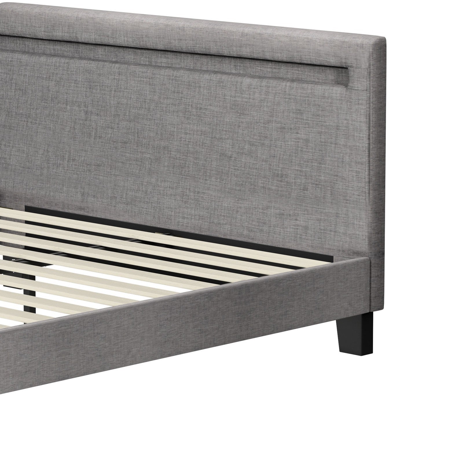 Oikiture Bed Frame RGB LED Queen Size Mattress Base Platform Wooden Grey Fabric - Sunyee