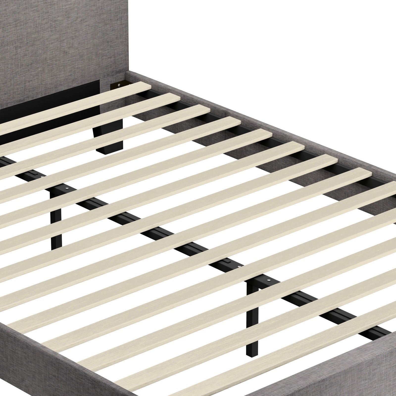 Oikiture Bed Frame RGB LED Queen Size Mattress Base Platform Wooden Grey Fabric - Sunyee