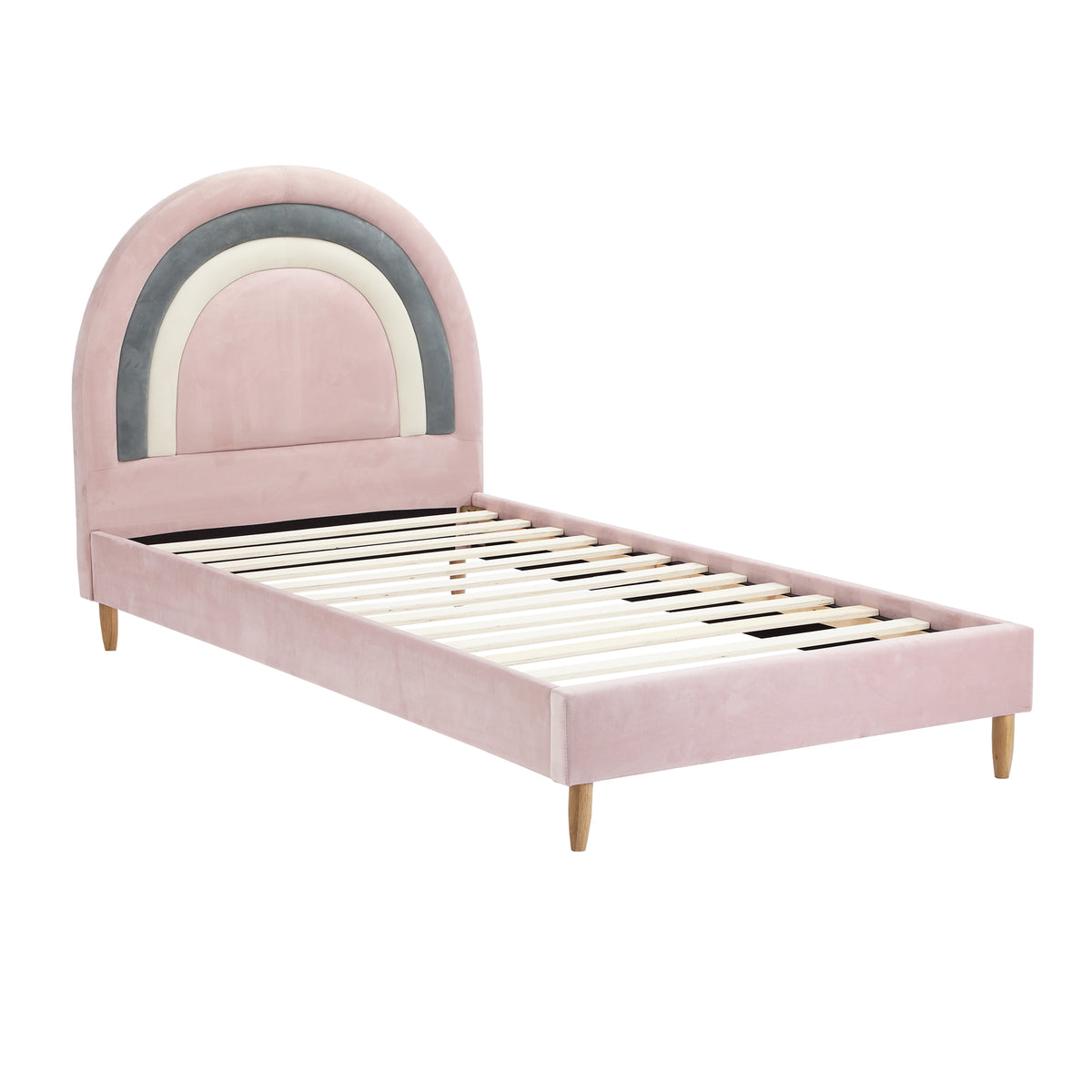 Oikiture Bed Frame Single Size Kids Bed Frame Pink Velvet - Sunyee