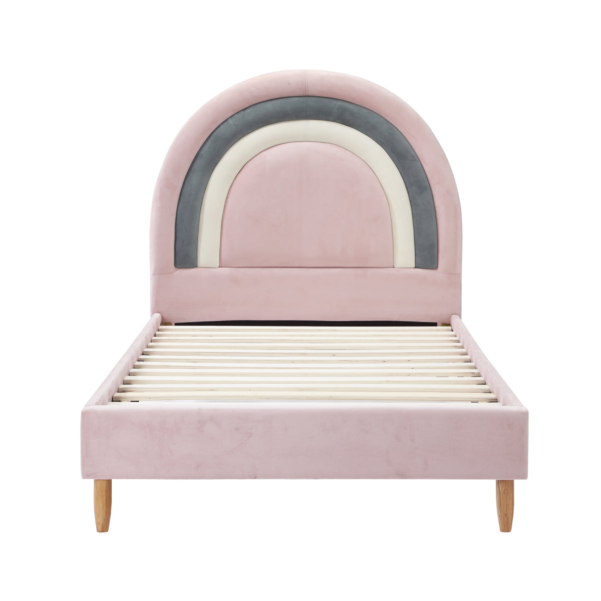 Oikiture Bed Frame Single Size Kids Bed Frame Pink Velvet - Sunyee