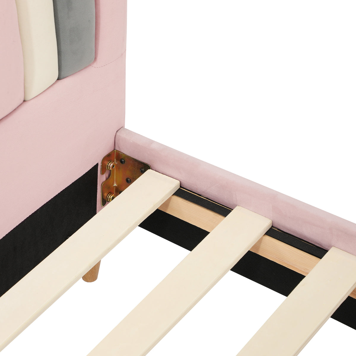 Oikiture Bed Frame Single Size Kids Bed Frame Pink Velvet - Sunyee
