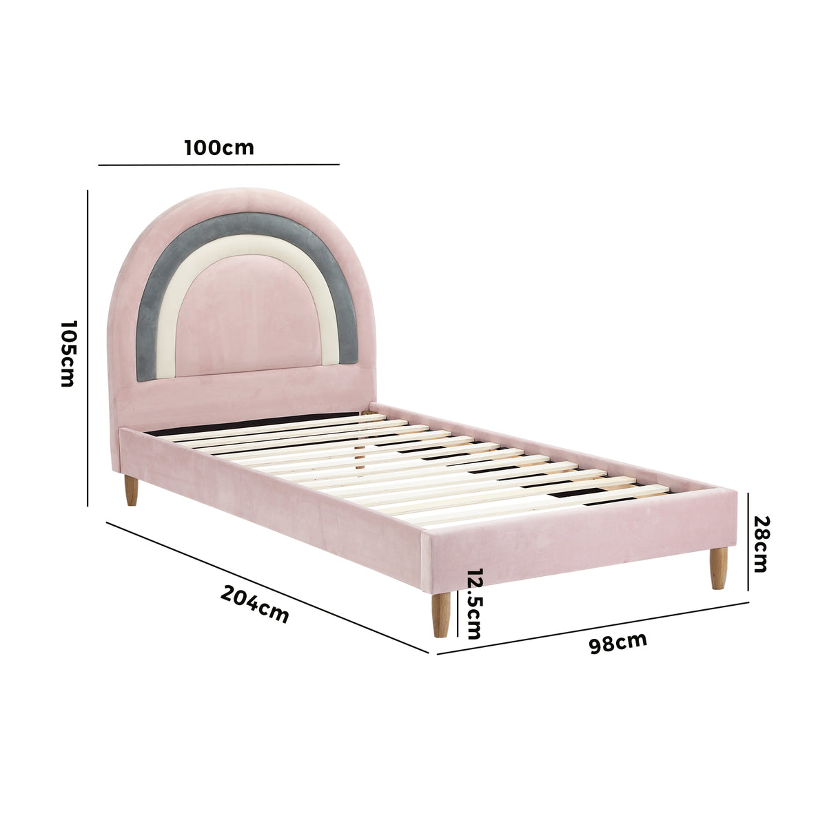 Oikiture Bed Frame Single Size Kids Bed Frame Pink Velvet - Sunyee