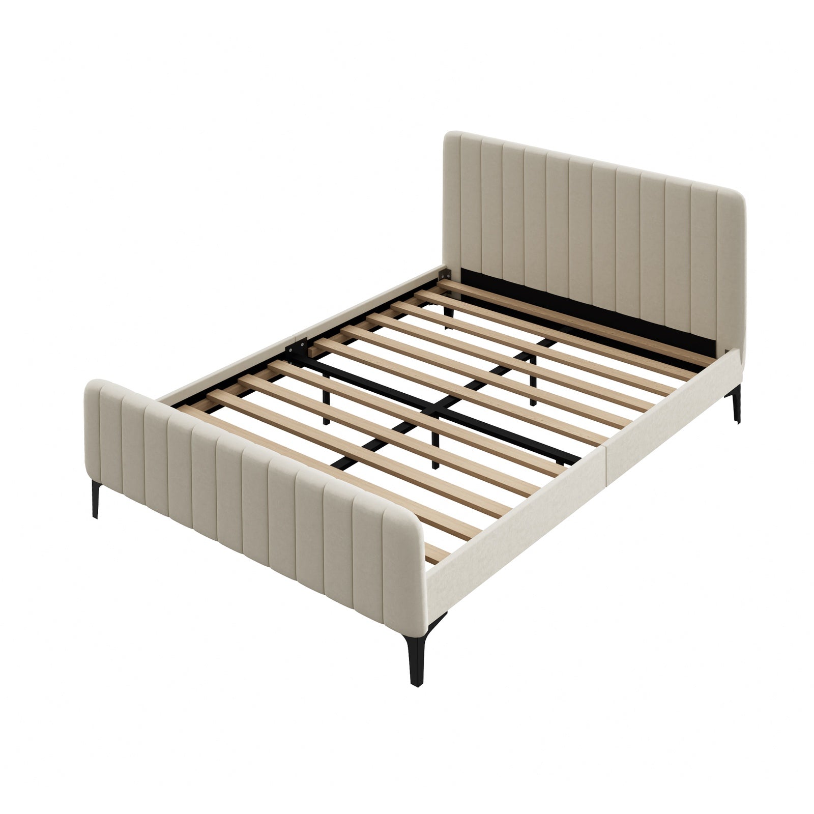 Oikiture Bed Frame Double Size Beds Platform Velvet Fabric ROYO - Sunyee