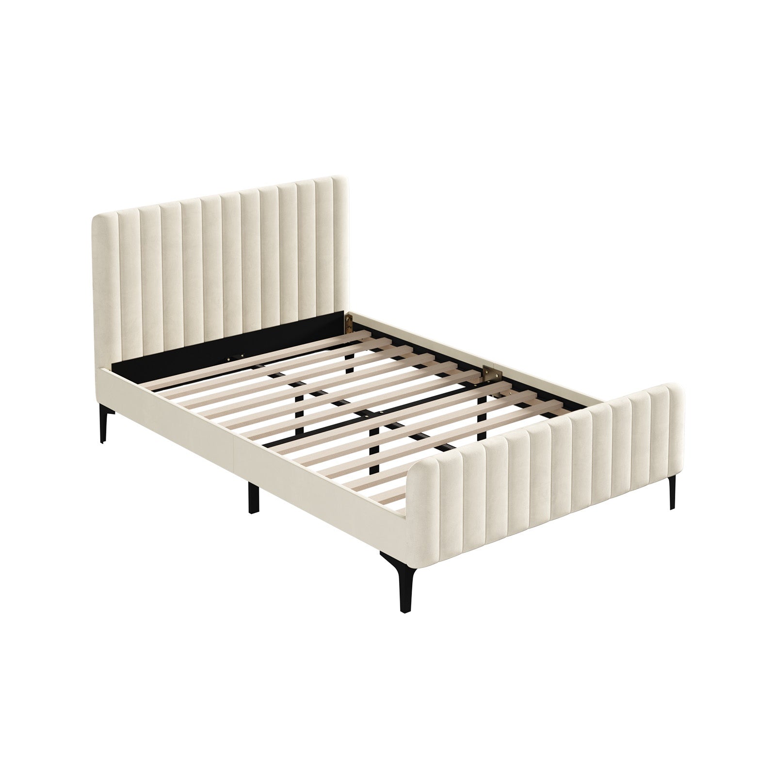 Oikiture Bed Frame Double Size Beds Platform Velvet Fabric ROYO - Sunyee