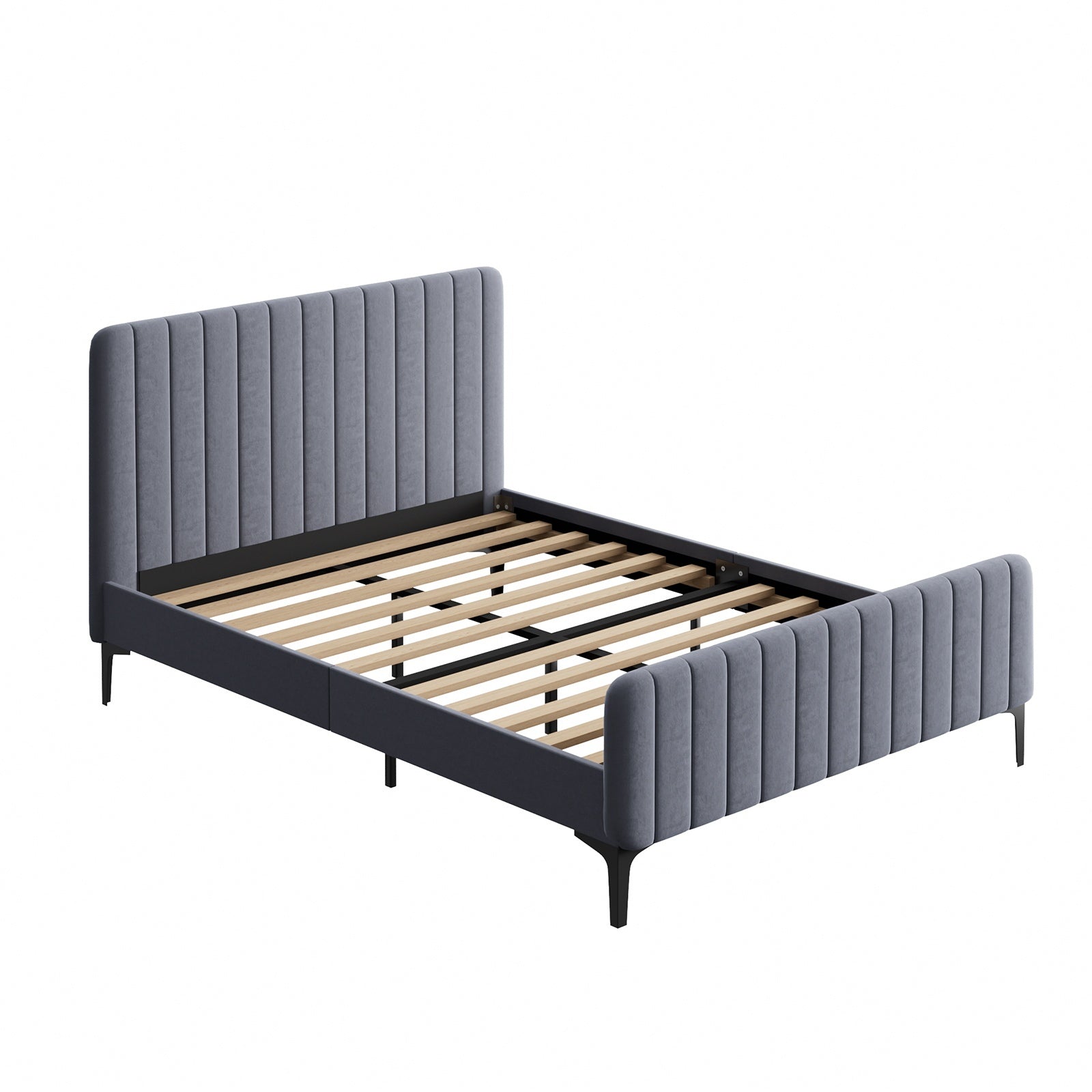 Oikiture Bed Frame Queen Double King Single Beds Platform Grey Velvet Fabric ROY - Sunyee
