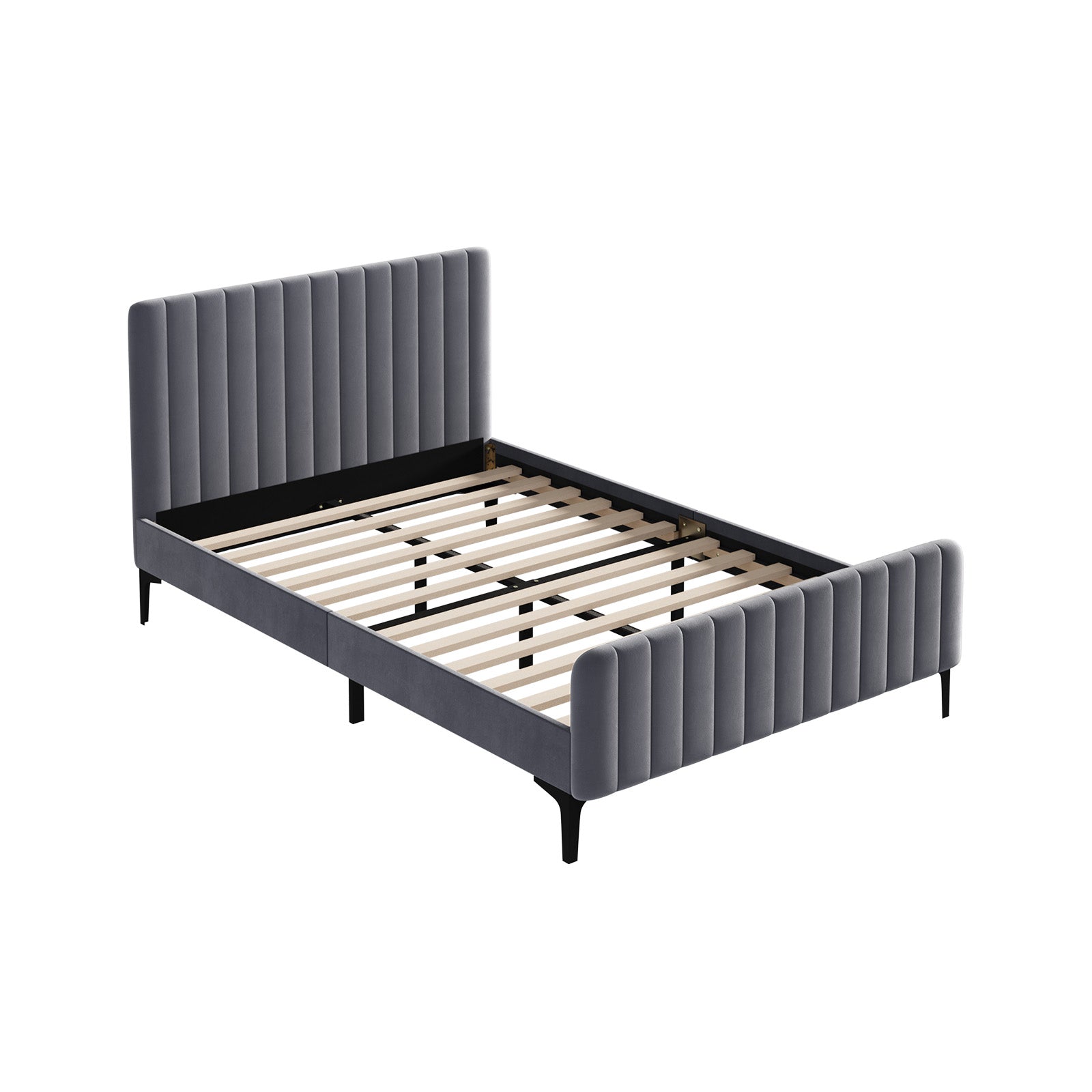 Oikiture Bed Frame Double Size Beds Platform Velvet Fabric Grey ROYO - Sunyee