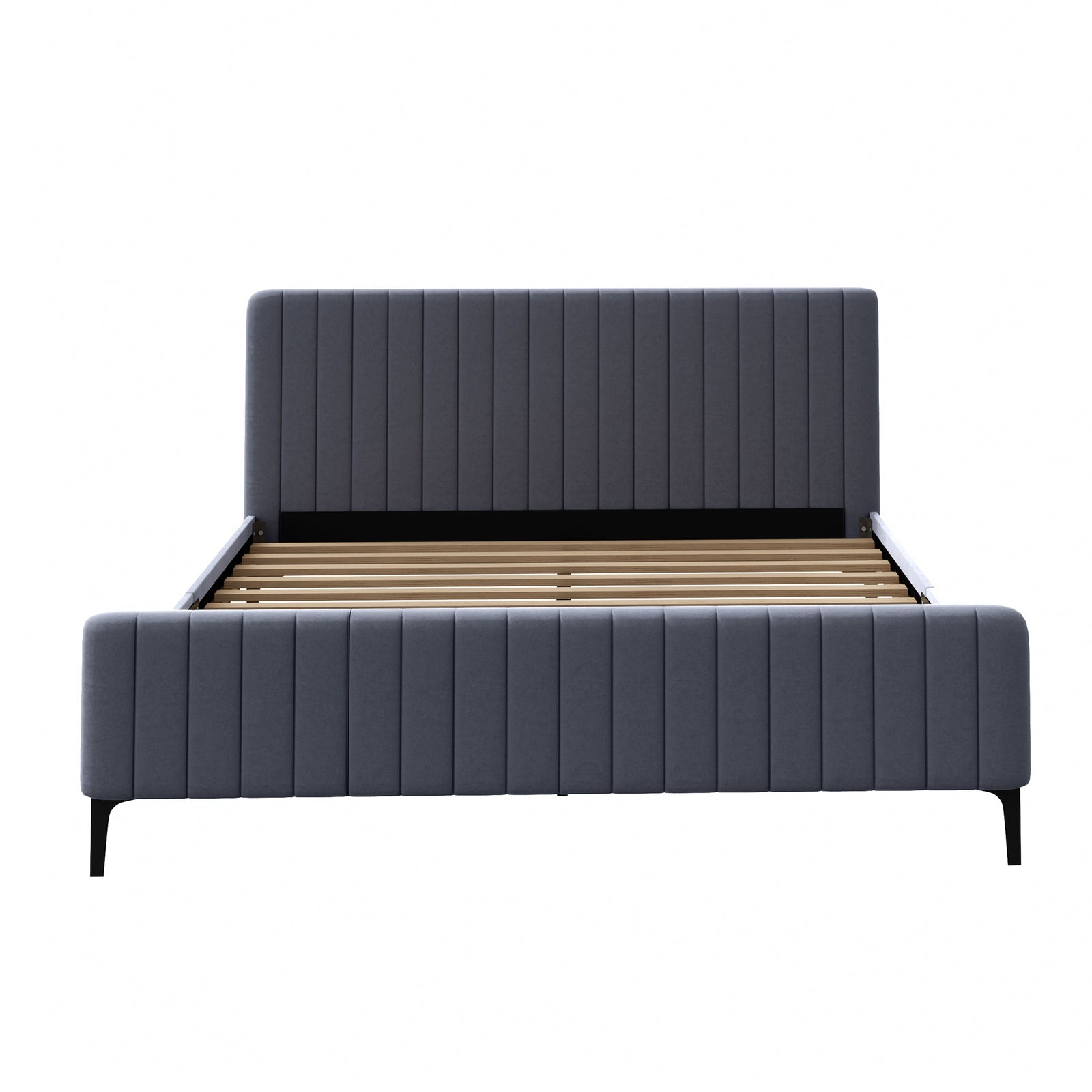 Oikiture Bed Frame Queen Double King Single Beds Platform Grey Velvet Fabric ROY - Sunyee