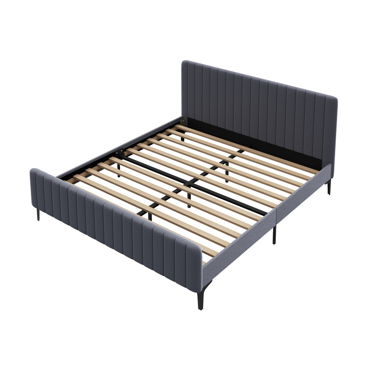 Oikiture Bed Frame Queen Double King Single Beds Platform Grey Velvet Fabric ROY