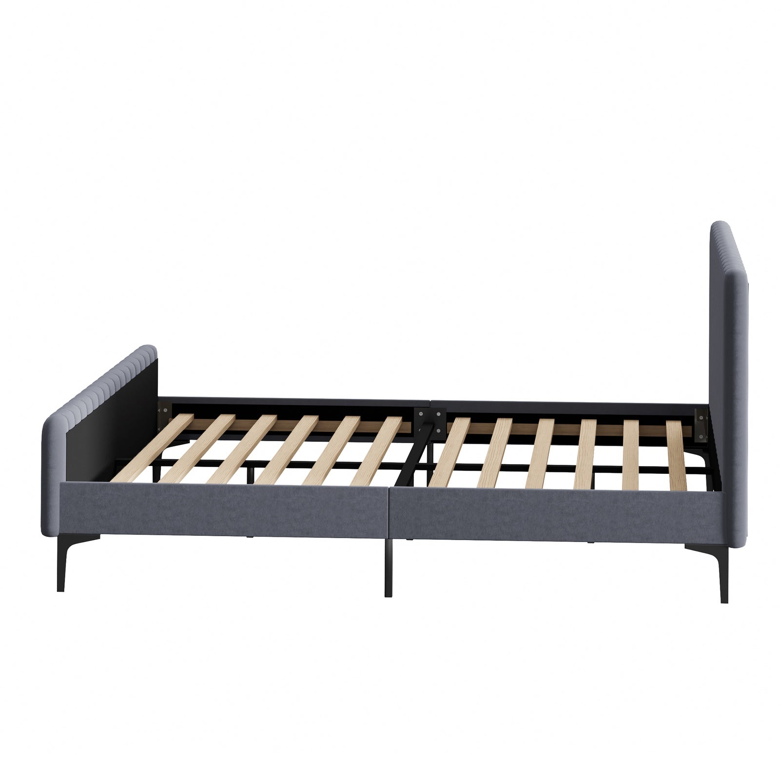 Oikiture Bed Frame Queen Double King Single Beds Platform Grey Velvet Fabric ROY - Sunyee