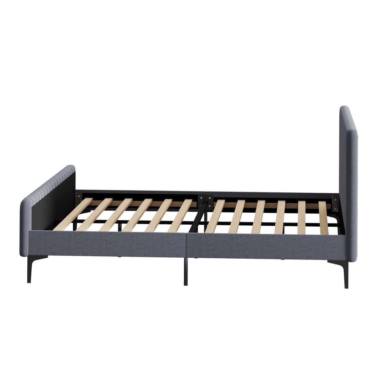 Oikiture Bed Frame Queen Double King Single Beds Platform Grey Velvet Fabric ROY