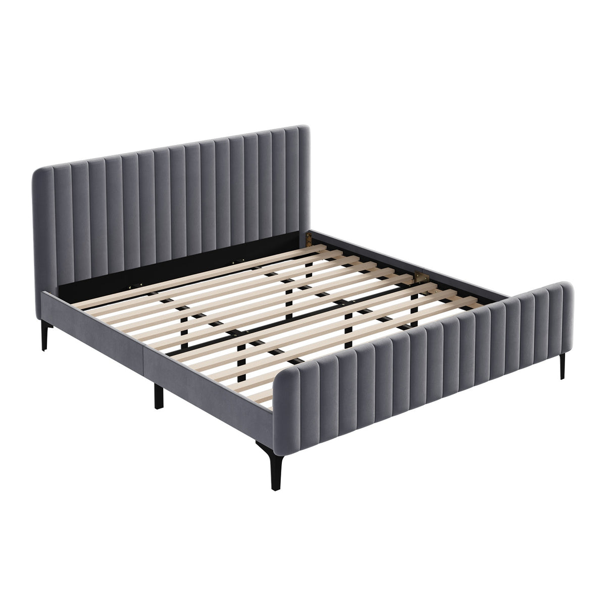 Oikiture Bed Frame Queen Double King Single Beds Platform Grey Velvet Fabric ROY