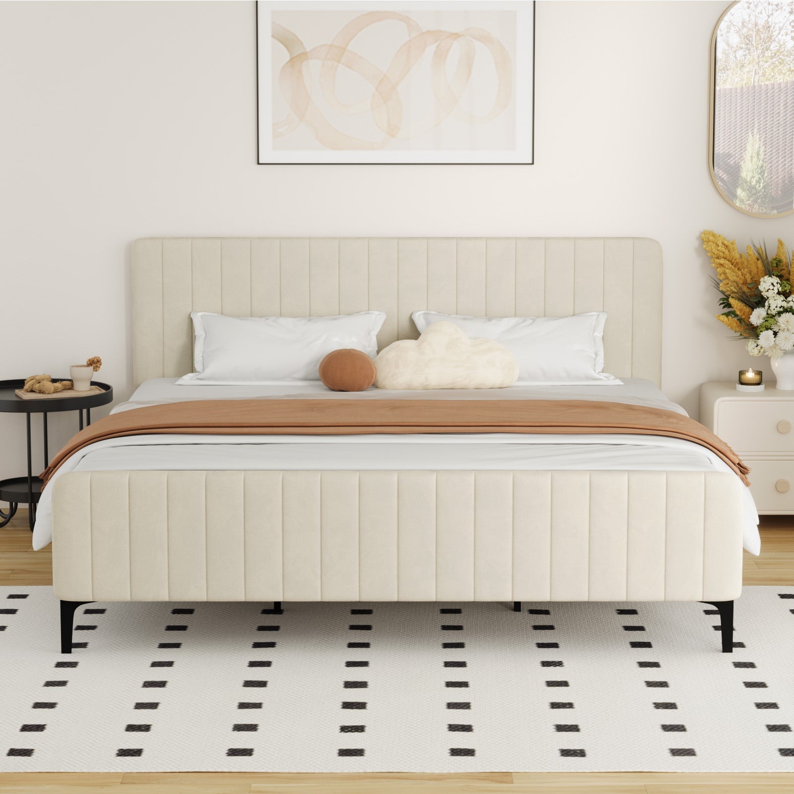 Oikiture Bed Frame King Size Beds Platform Velvet Fabric ROYO - Sunyee