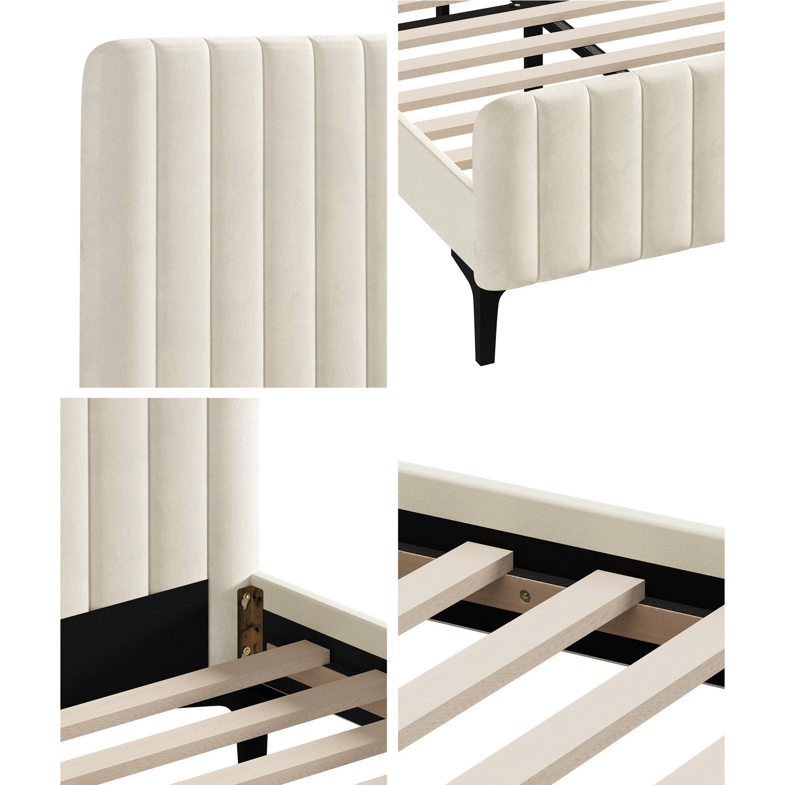 Oikiture Bed Frame King Size Beds Platform Velvet Fabric ROYO - Sunyee