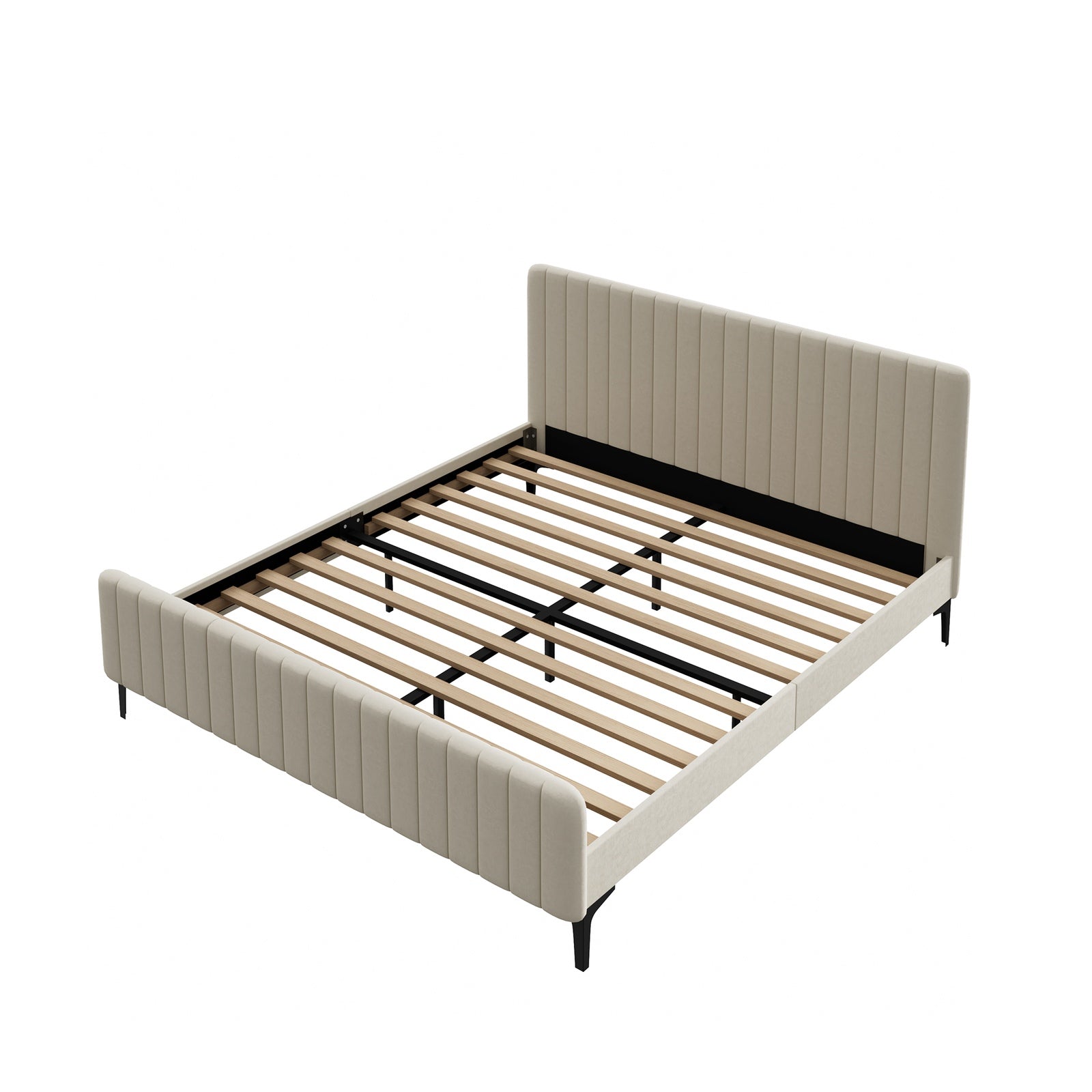 Oikiture Bed Frame King Size Beds Platform Velvet Fabric ROYO - Sunyee