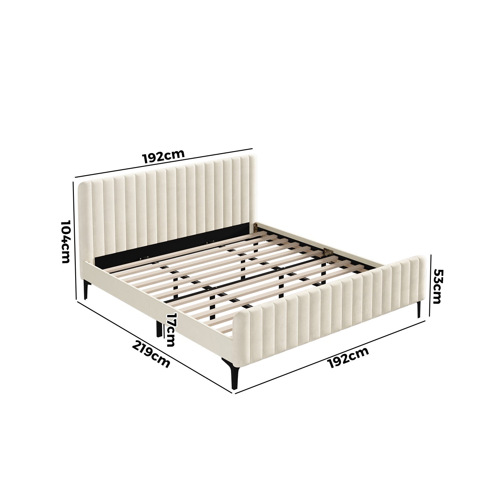 Oikiture Bed Frame King Size Beds Platform Velvet Fabric ROYO - Sunyee